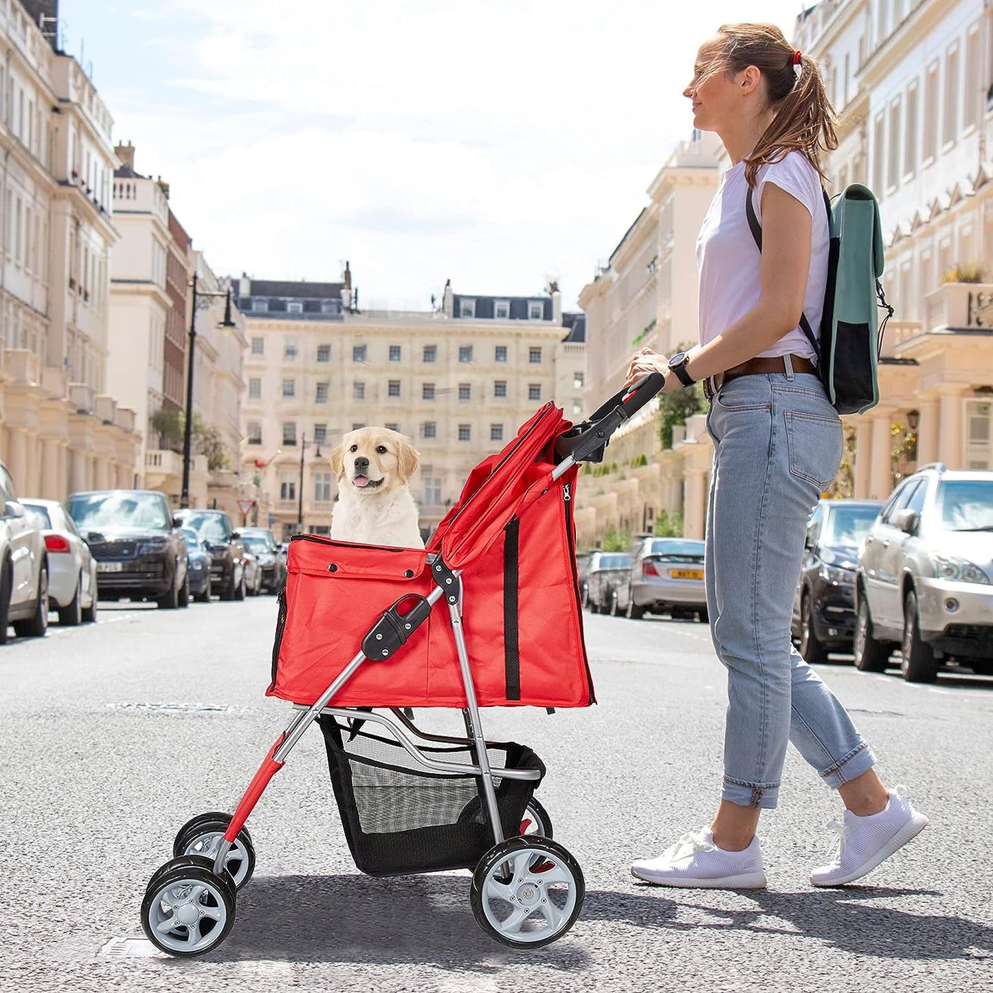 LUCKYERMORE Dog Pet Jogger Stroller Folding Travel Carrier Cart for Small Cat Puppy, 4 Wheels