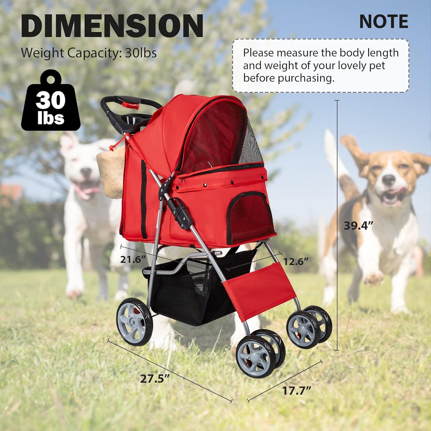 LUCKYERMORE Dog Pet Jogger Stroller Folding Travel Carrier Cart for Small Cat Puppy, 4 Wheels