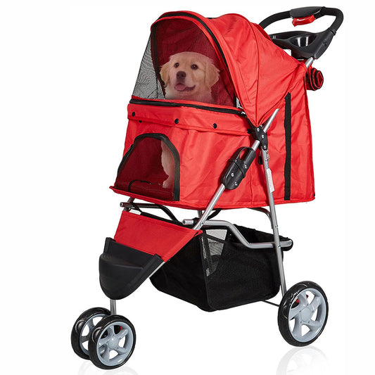 LUCKYERMORE Dog Pet Jogger Stroller Folding Travel Carrier Cart for Small Cat Puppy, 3 Wheels