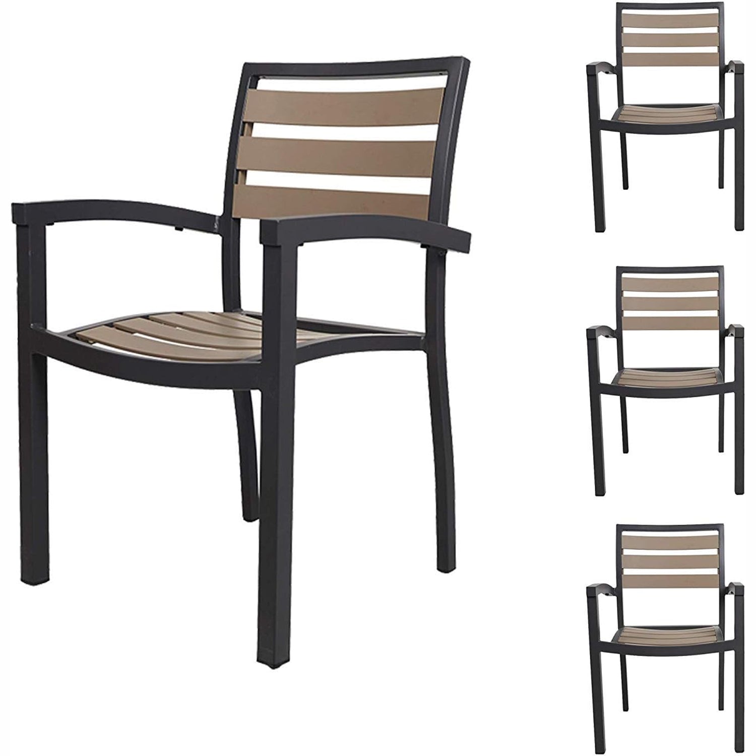 LUCKYERMORE Set of 4 Patio Chairs with Armrest Outdoor Dining Chair Stackable Armchair
