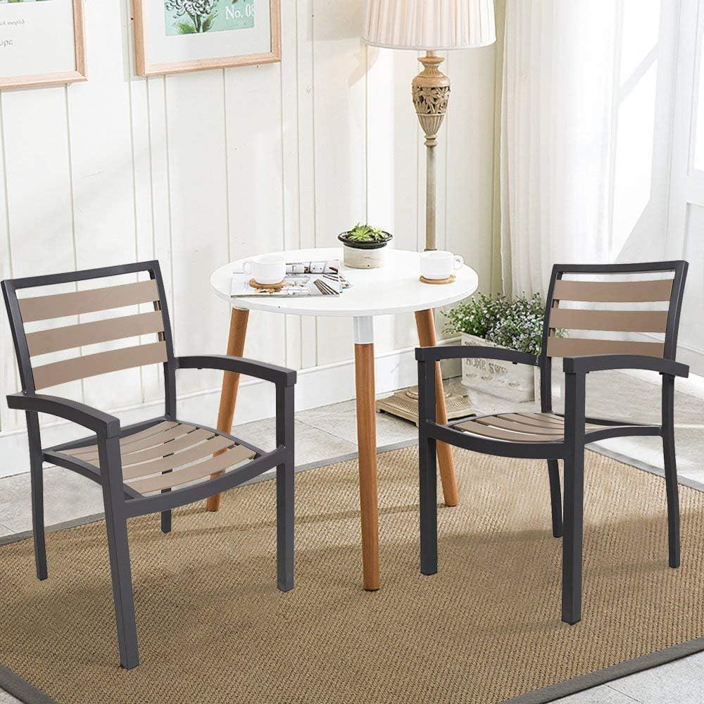 LUCKYERMORE Set of 4 Patio Chairs with Armrest Outdoor Dining Chair Stackable Armchair