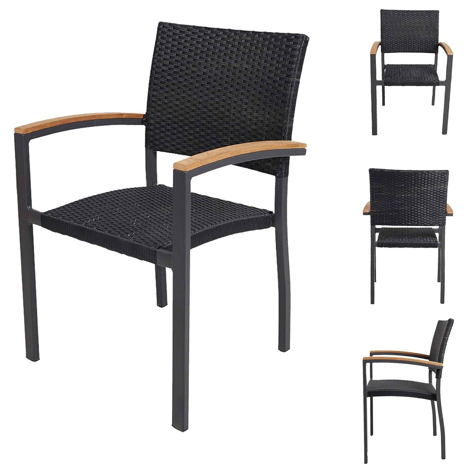 LUCKYERMORE Set of 4 Patio Stackable Wicker Dining Chairs Outdoor Wicker Chairs with PE Rattan Aluminum Frame, Black