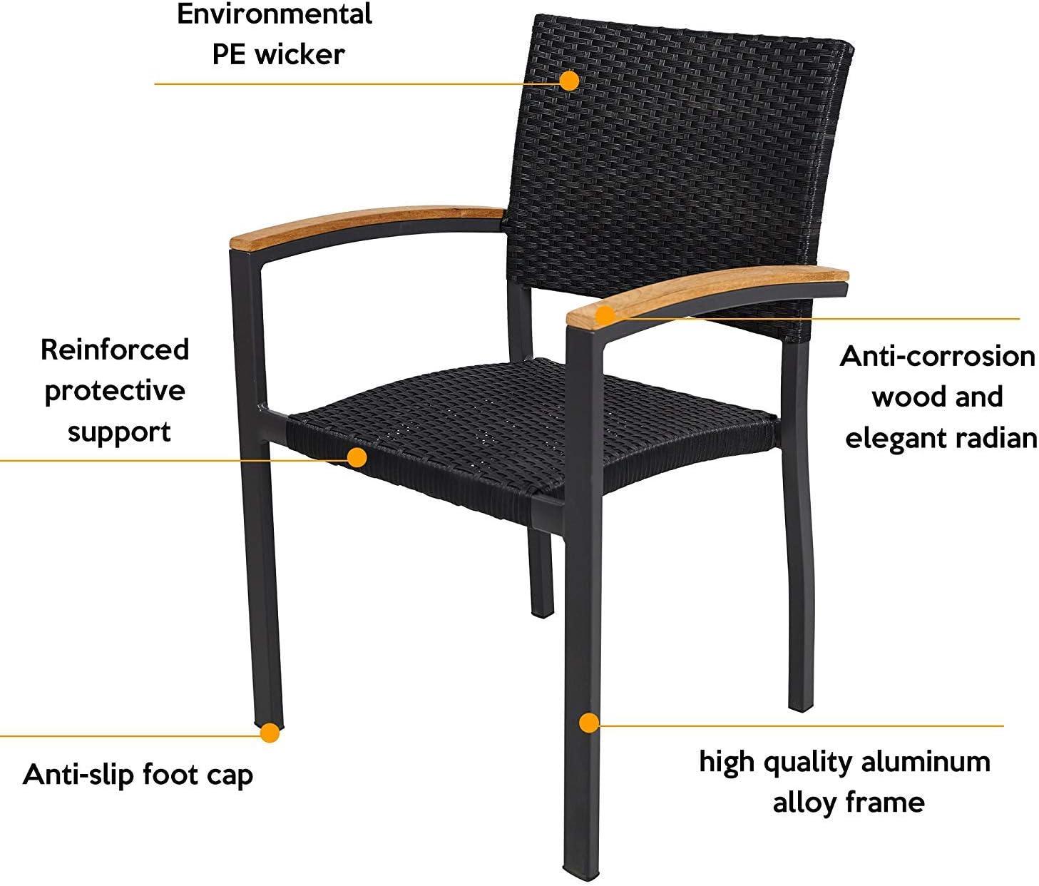 LUCKYERMORE Set of 4 Patio Stackable Wicker Dining Chairs Outdoor Wicker Chairs with PE Rattan Aluminum Frame, Black