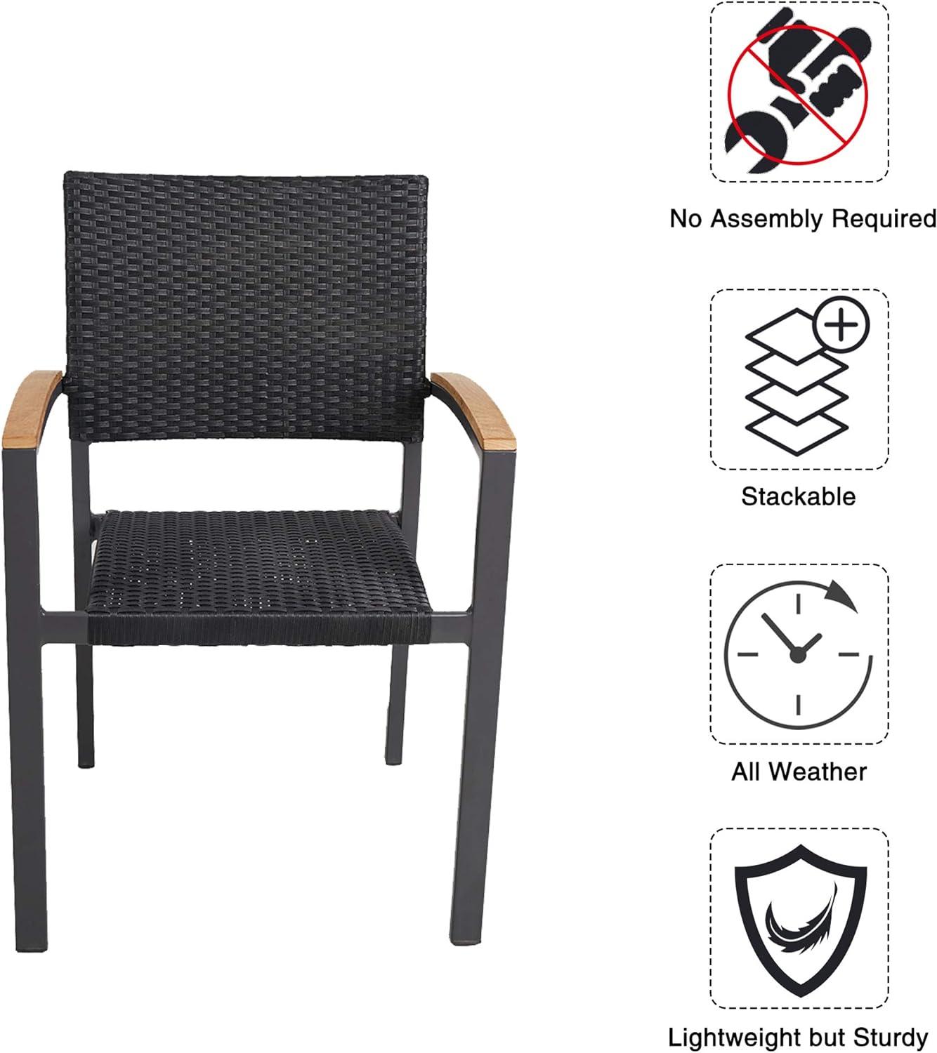 LUCKYERMORE Set of 4 Patio Stackable Wicker Dining Chairs Outdoor Wicker Chairs with PE Rattan Aluminum Frame, Black