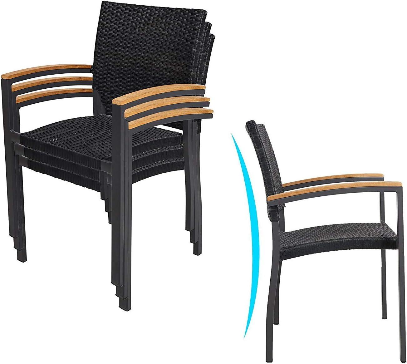 LUCKYERMORE Set of 4 Patio Stackable Wicker Dining Chairs Outdoor Wicker Chairs with PE Rattan Aluminum Frame, Black