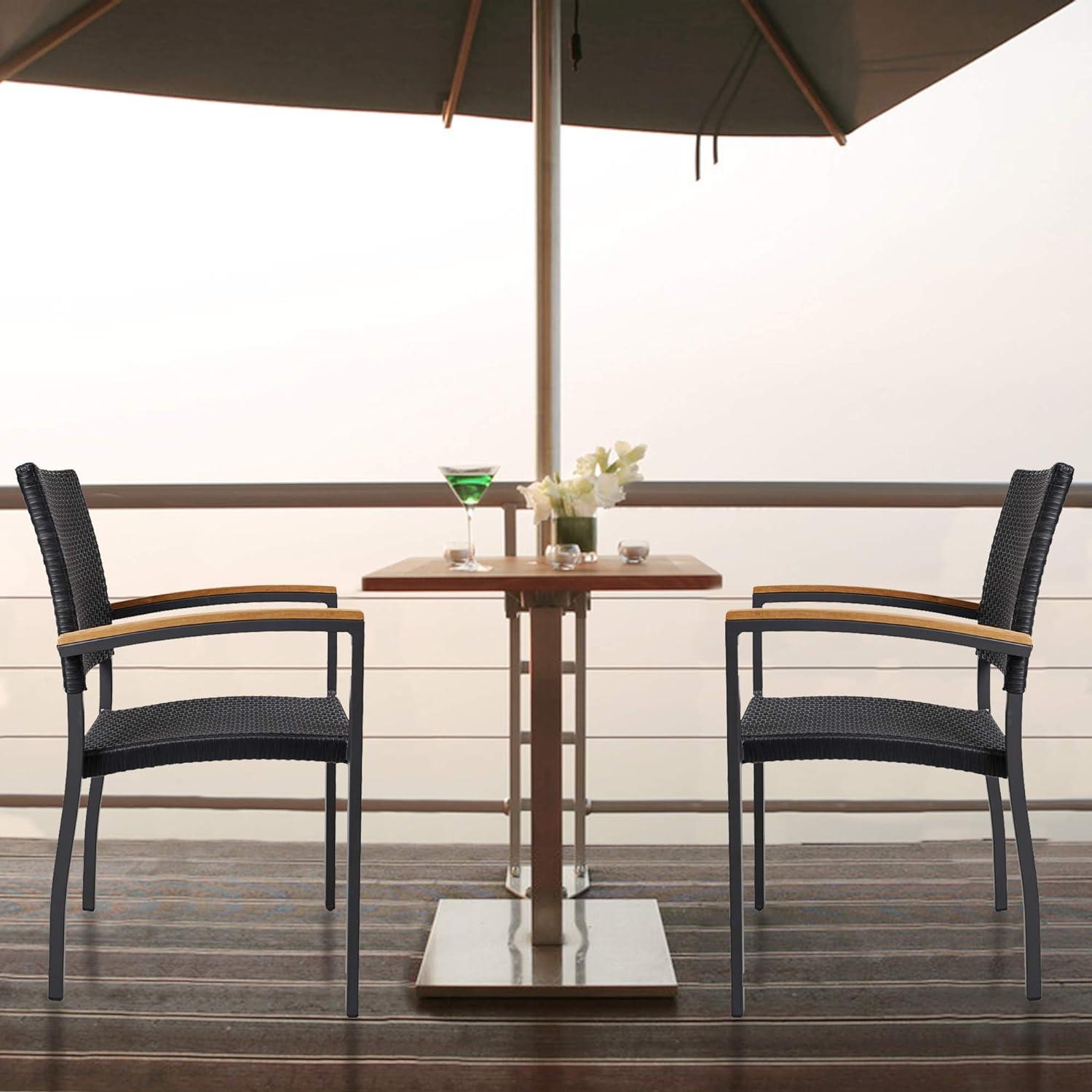 LUCKYERMORE Set of 4 Patio Stackable Wicker Dining Chairs Outdoor Wicker Chairs with PE Rattan Aluminum Frame, Black
