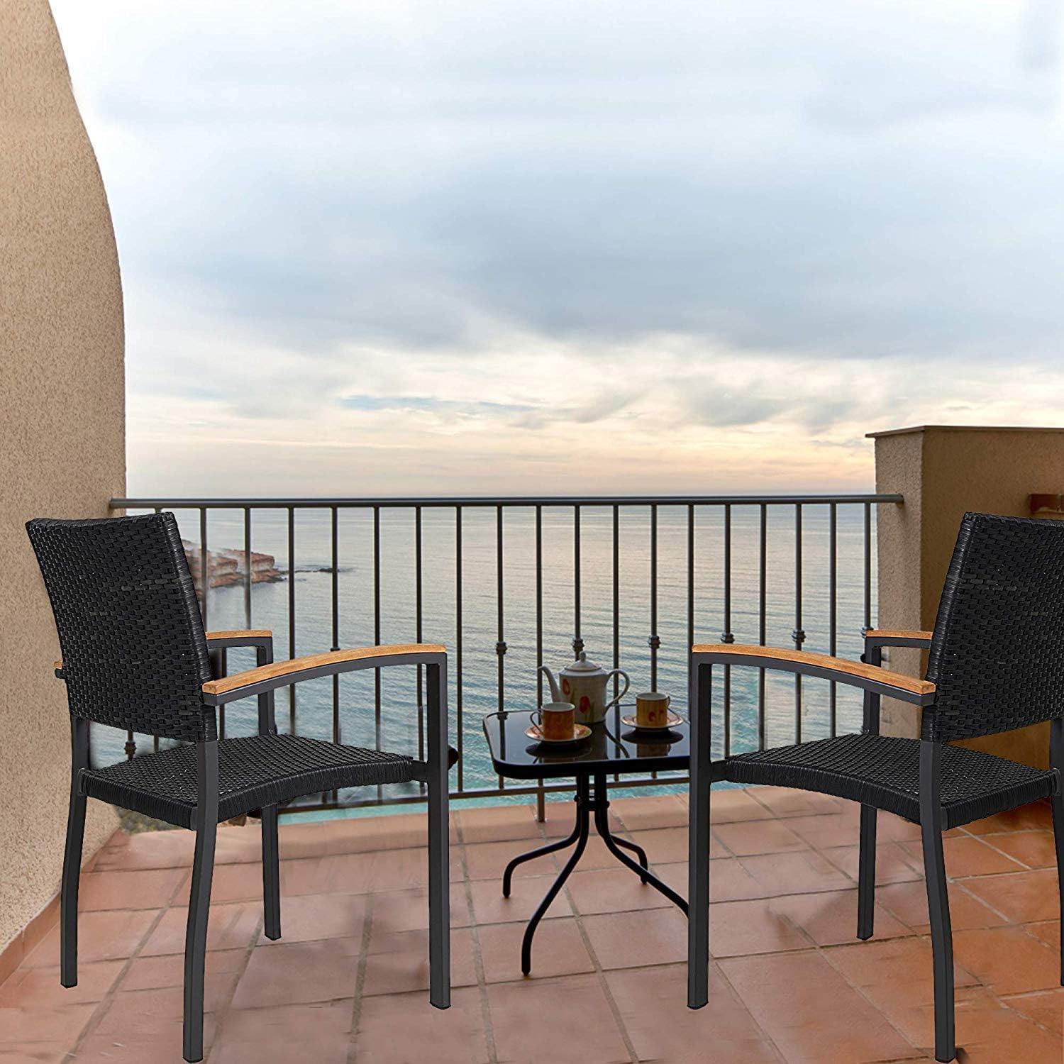 LUCKYERMORE Set of 4 Patio Stackable Wicker Dining Chairs Outdoor Wicker Chairs with PE Rattan Aluminum Frame, Black