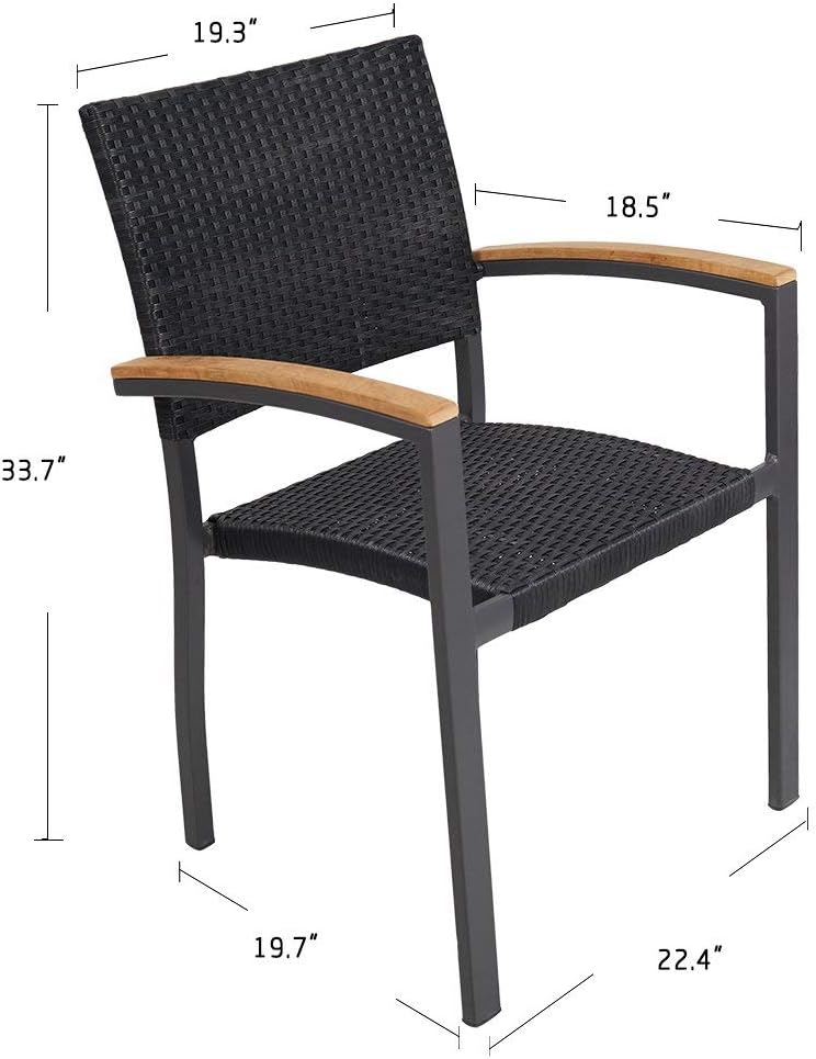 Set of 4 Patio Stackable Wicker Dining Chairs Outdoor Wicker Chairs with PE Rattan Aluminum Frame, Black