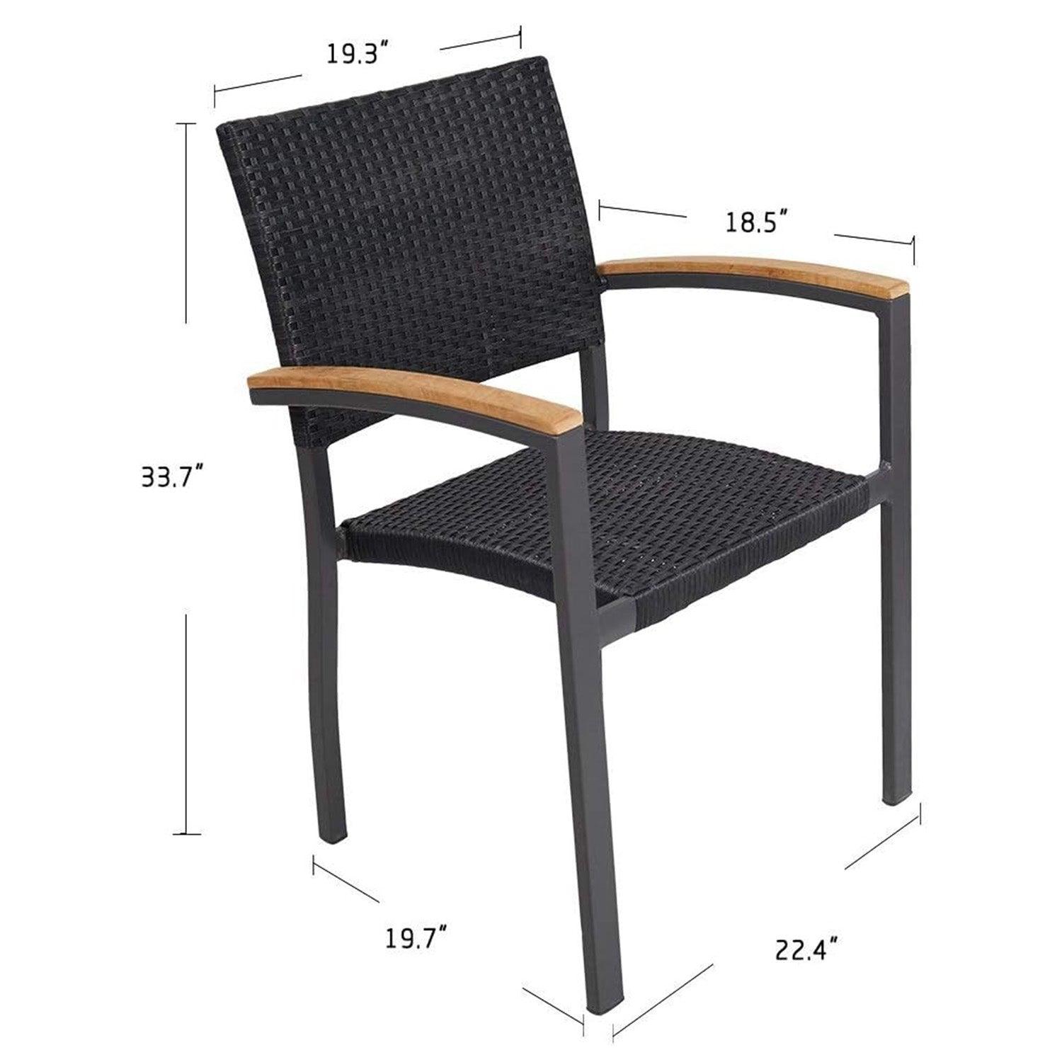 LUCKYERMORE Set of 4 Patio Stackable Wicker Dining Chairs Outdoor Wicker Chairs with PE Rattan Aluminum Frame, Black