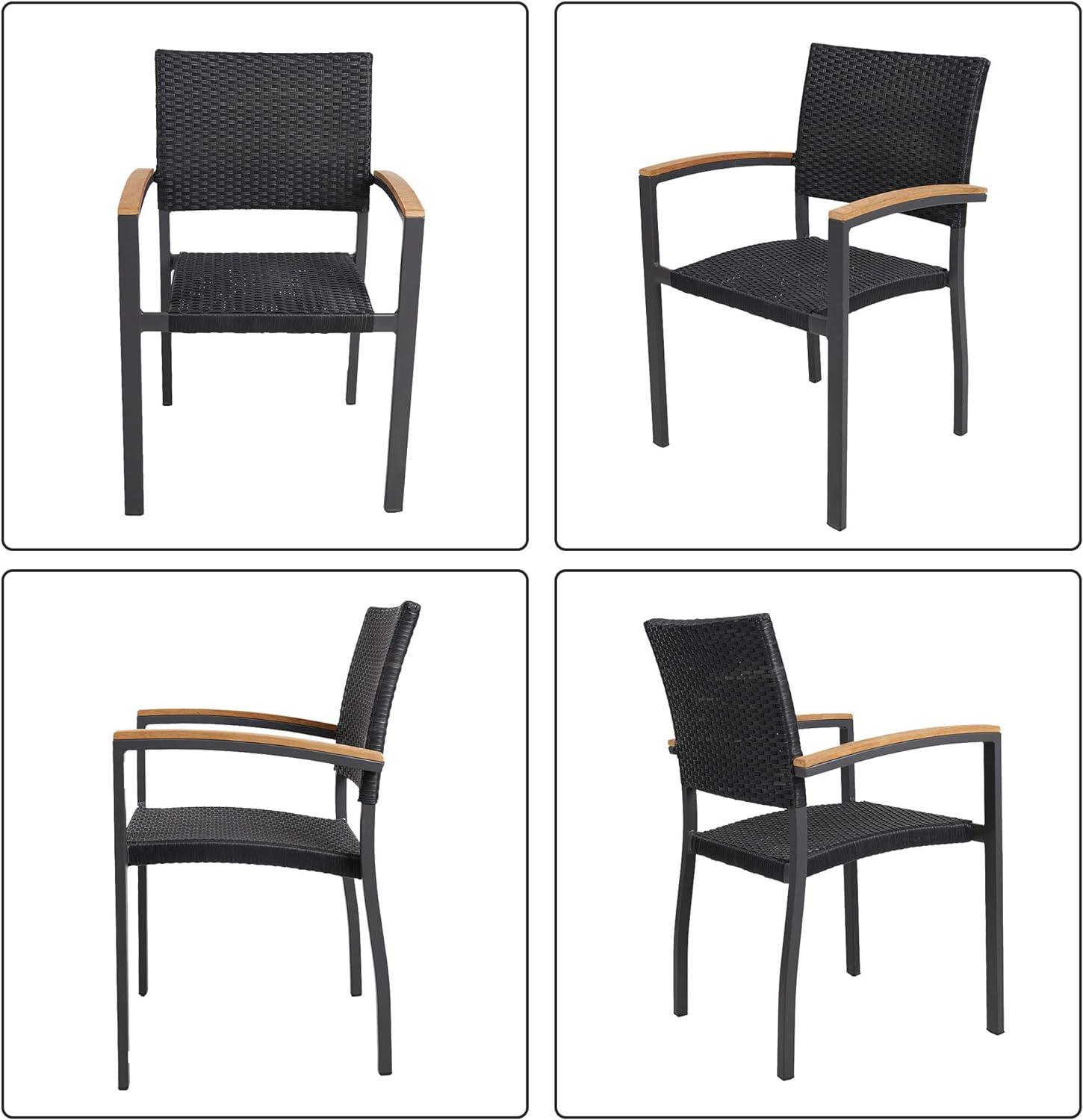 LUCKYERMORE Set of 4 Patio Stackable Wicker Dining Chairs Outdoor Wicker Chairs with PE Rattan Aluminum Frame, Black
