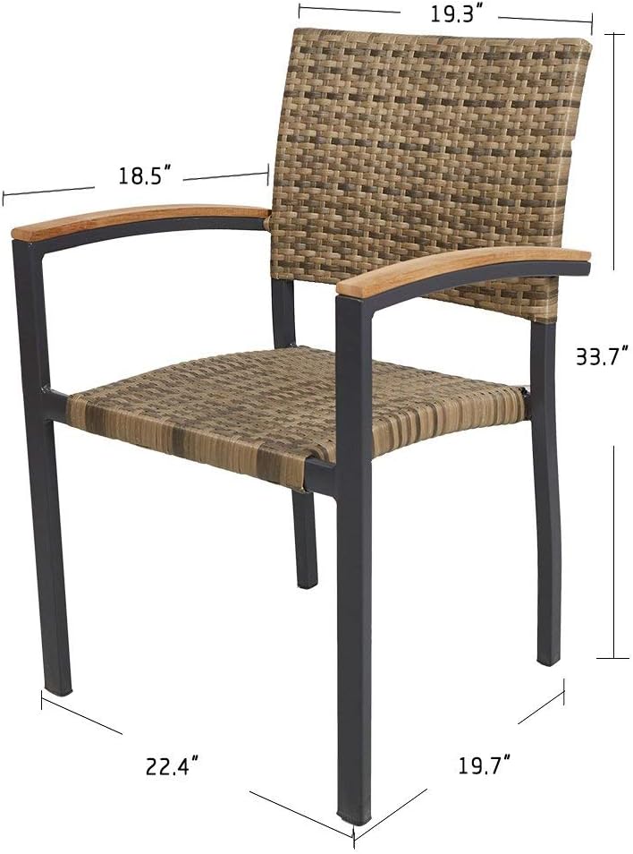 Set of 4 Patio Stackable Wicker Dining Chairs Outdoor Wicker Chairs with PE Rattan Aluminum Frame, Light Brown