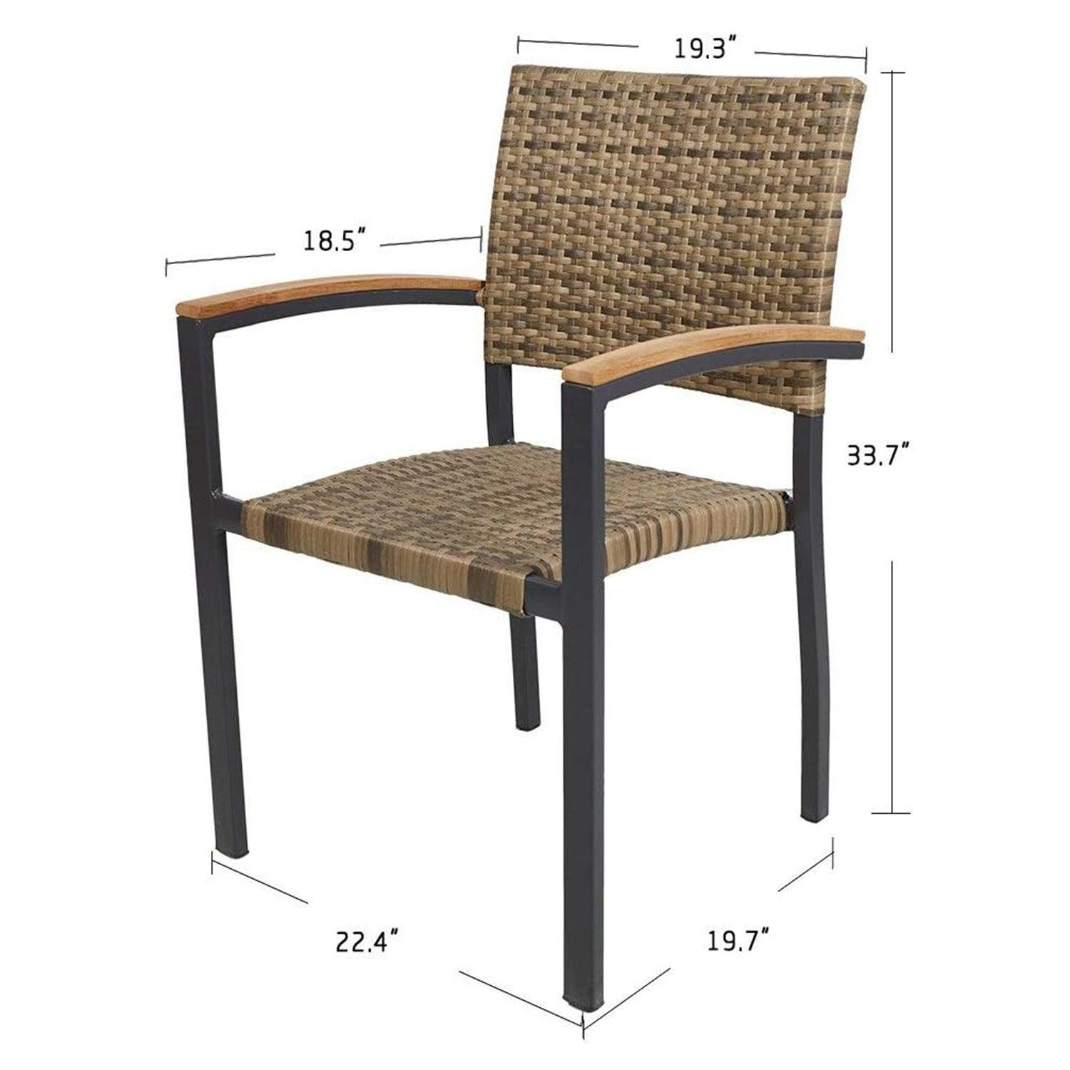 LUCKYERMORE Set of 4 Patio Stackable Wicker Dining Chairs Outdoor Wicker Chairs with PE Rattan Aluminum Frame, Light Brown