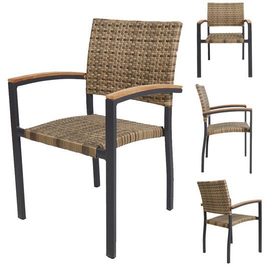 Set of 4 Patio Stackable Wicker Dining Chairs Outdoor Wicker Chairs with PE Rattan Aluminum Frame, Light Brown