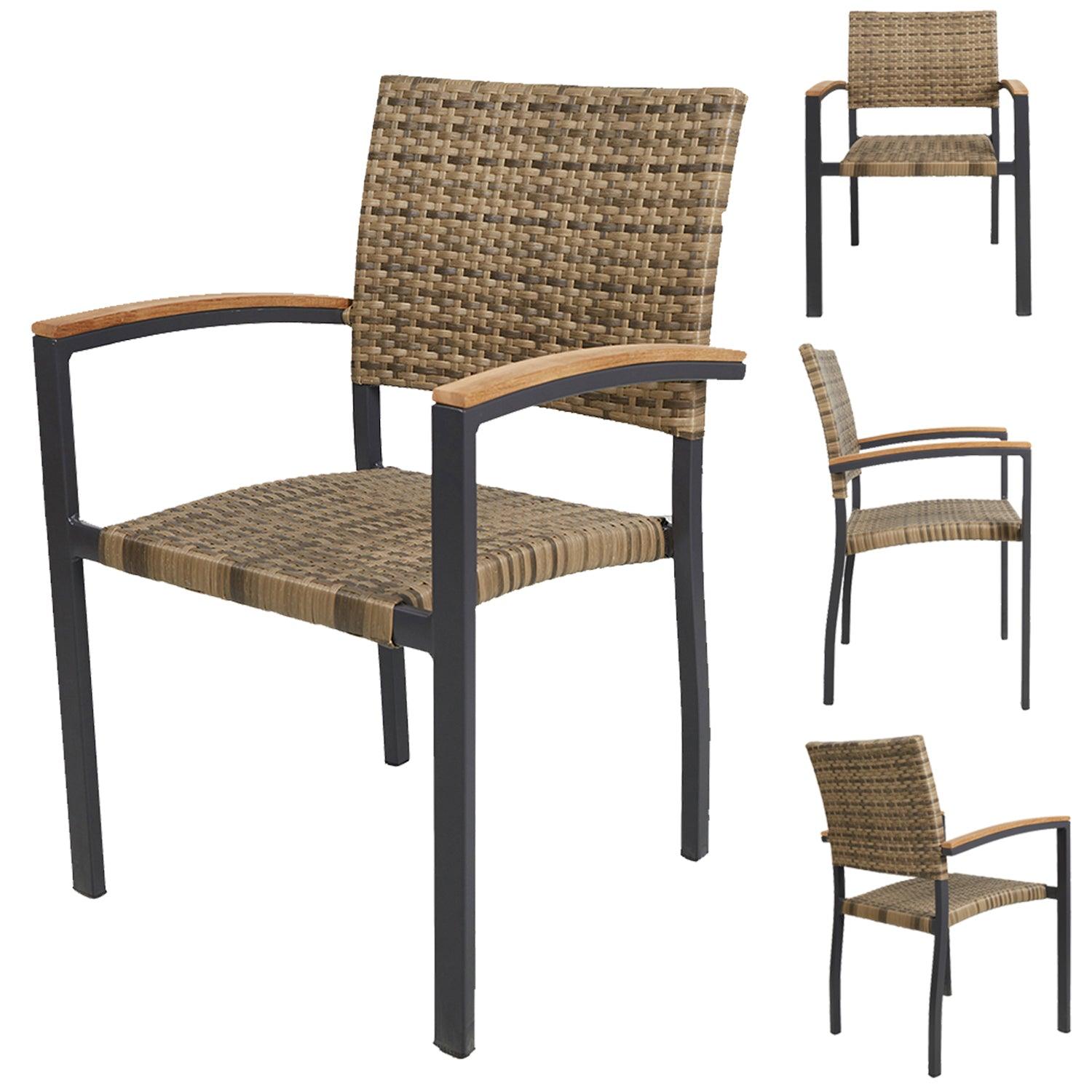 LUCKYERMORE Set of 4 Patio Stackable Wicker Dining Chairs Outdoor Wicker Chairs with PE Rattan Aluminum Frame, Light Brown