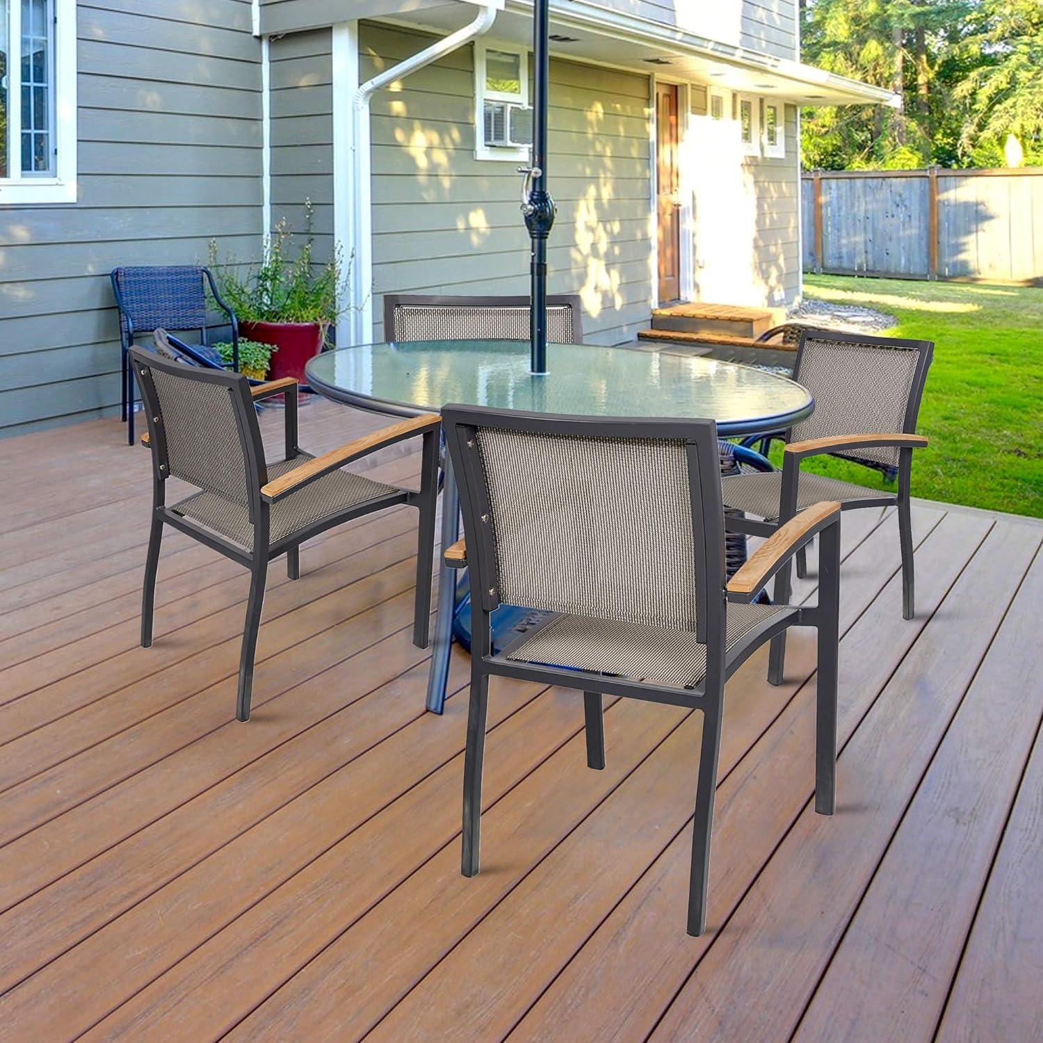 LUCKYERMORE Set of 4 Stacking Metal Patio Dining Kitchen Chair Comfortable Mesh Seat Metal Armchair