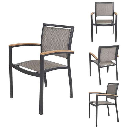 Set of 4 Stacking Metal Patio Dining Kitchen Chair Comfortable Mesh Seat Metal Armchair