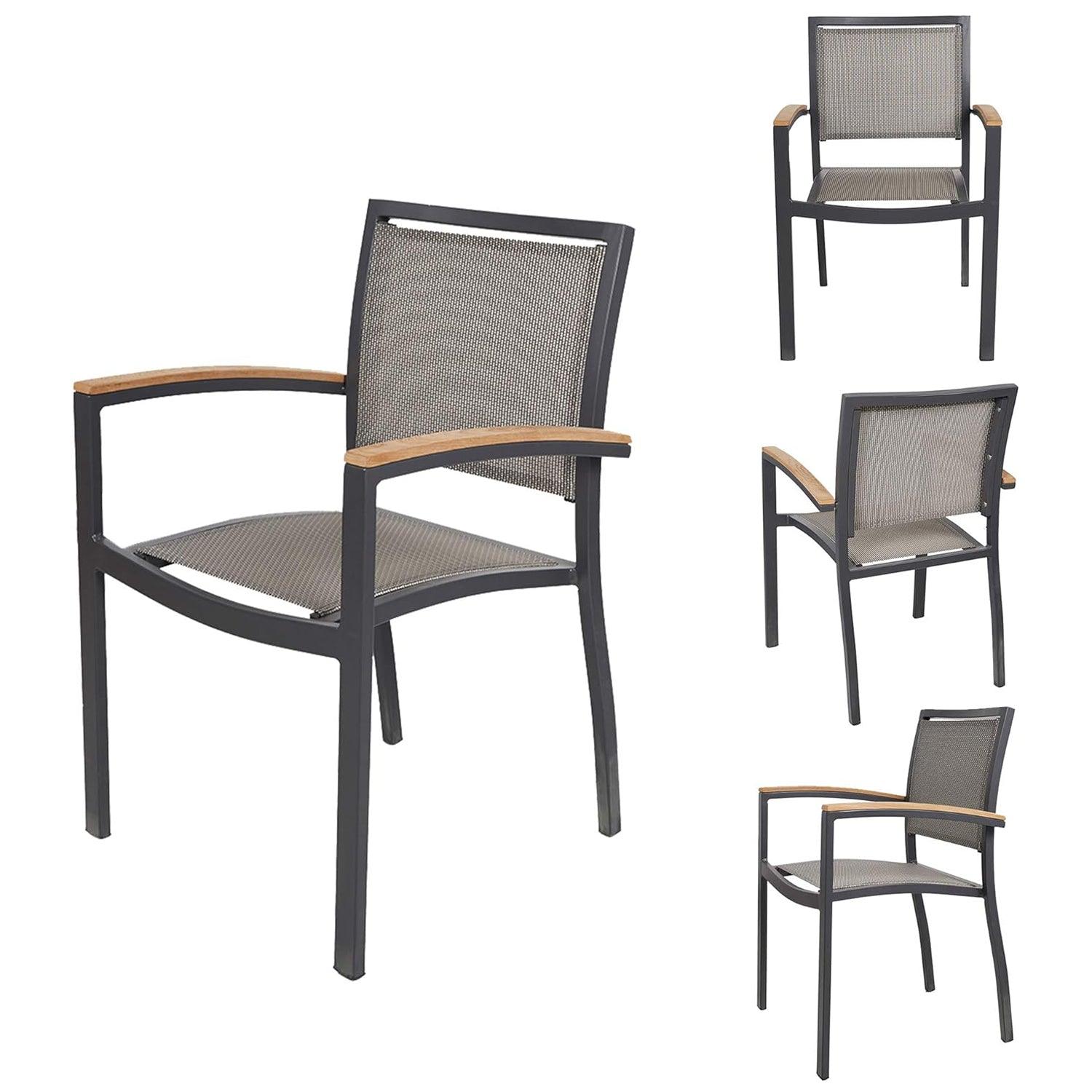 LUCKYERMORE Set of 4 Stacking Metal Patio Dining Kitchen Chair Comfortable Mesh Seat Metal Armchair