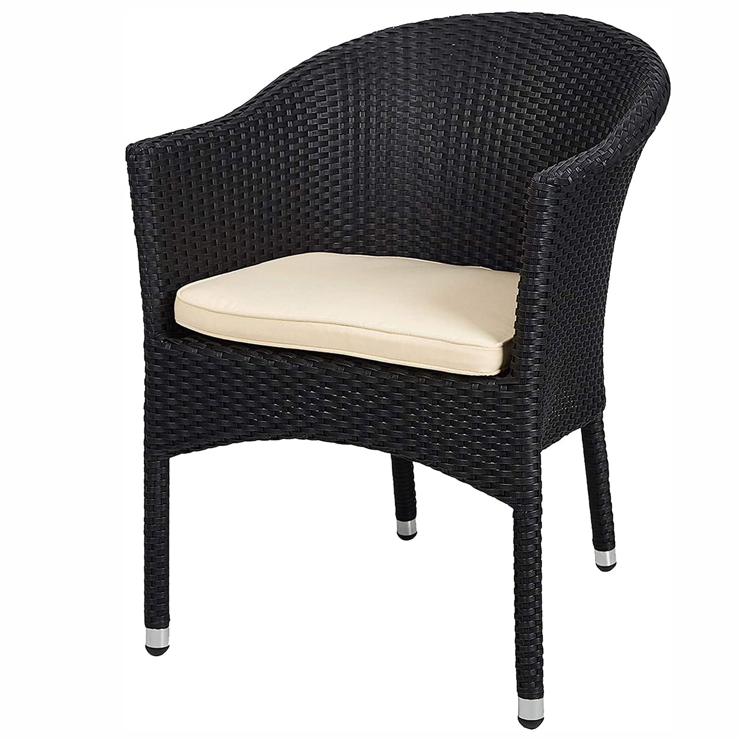 LUCKYERMORE Patio Rattan Chair Stackable Coffee Dining Wicker Chair with Cushions & Arm, Black