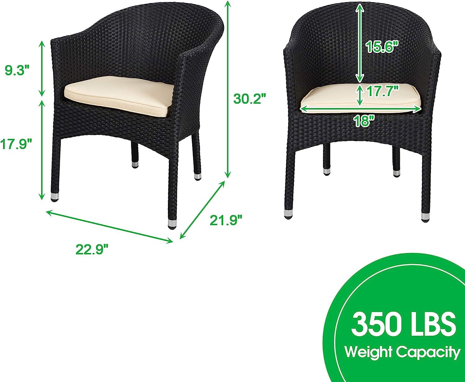 LUCKYERMORE Patio Rattan Chair Stackable Coffee Dining Wicker Chair with Cushions & Arm, Black