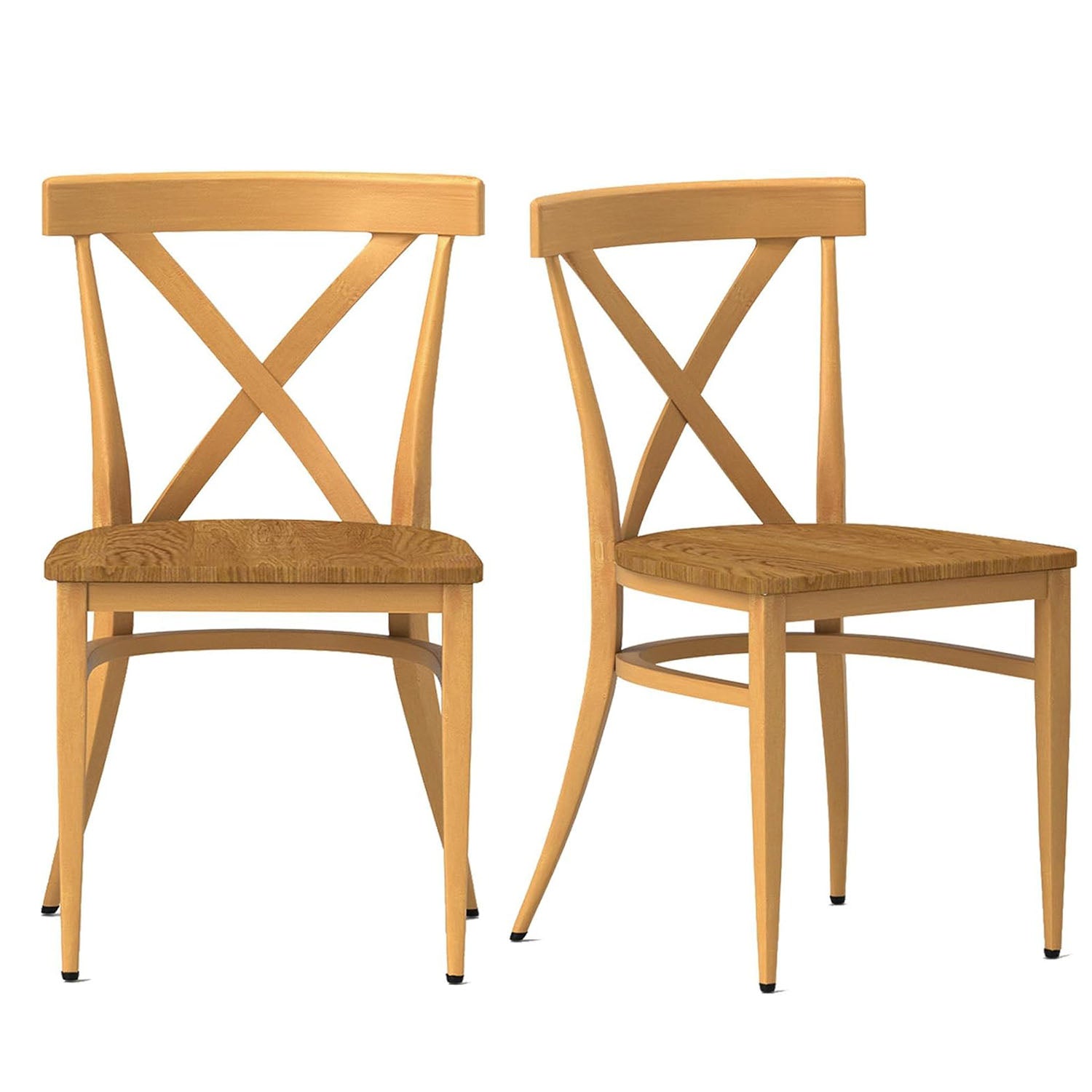 Set of 2 Dining Side Chairs Solid Wood Chair Heavy Duty Metal Frame, X Back Yellow