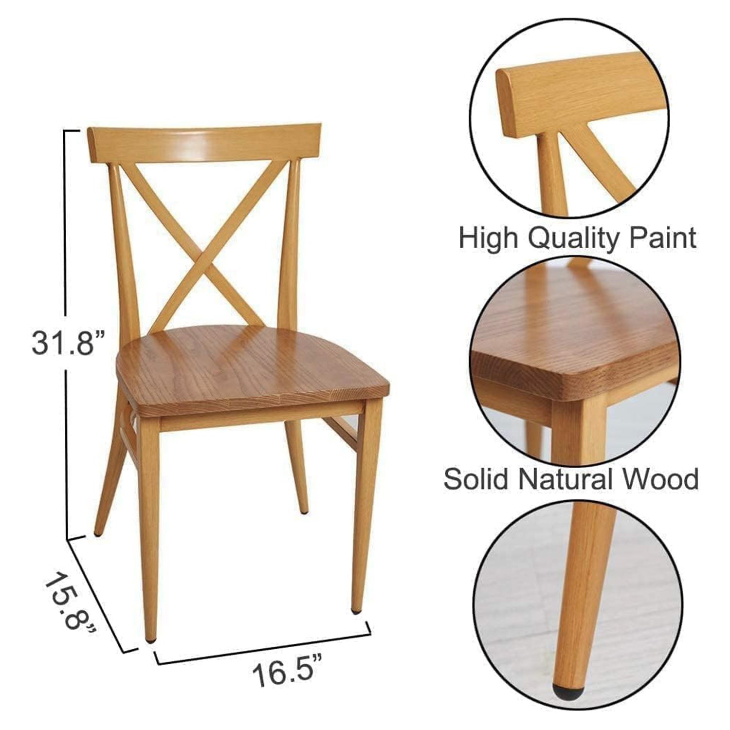 Set of 2 Dining Side Chairs Solid Wood Chair Heavy Duty Metal Frame, X Back Yellow