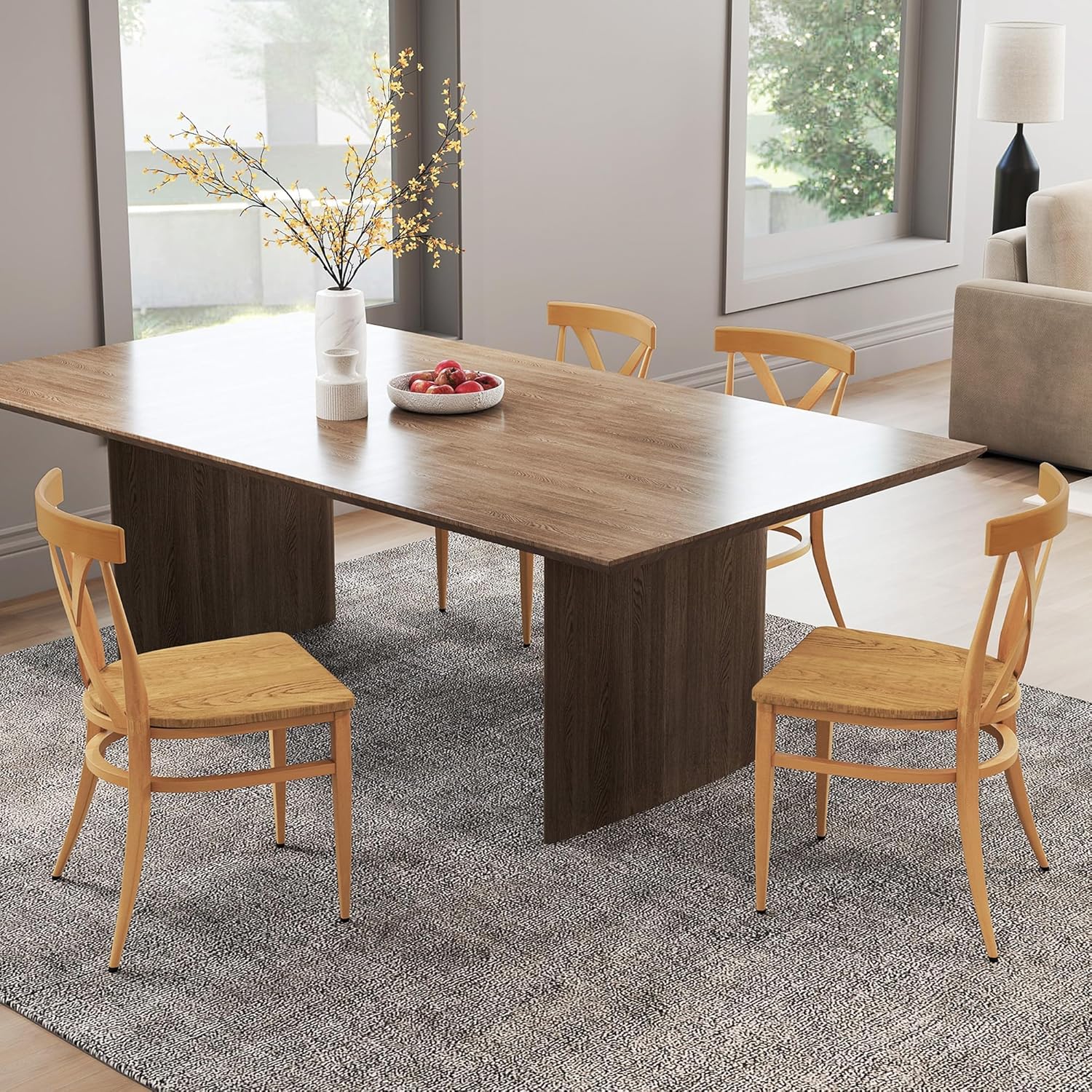 Set of 2 Dining Side Chairs Solid Wood Chair Heavy Duty Metal Frame, X Back Yellow