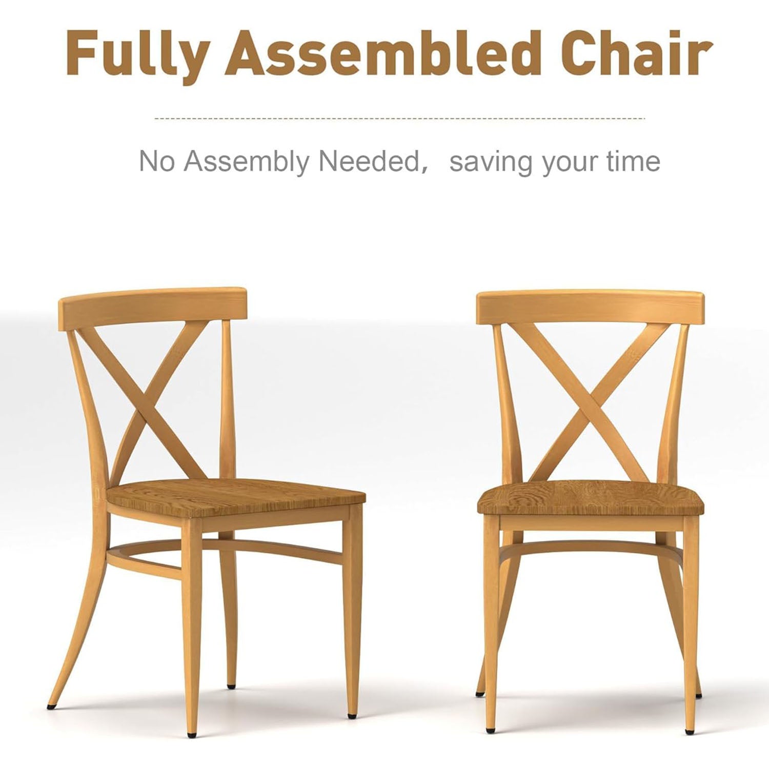 Set of 2 Dining Side Chairs Solid Wood Chair Heavy Duty Metal Frame, X Back Yellow