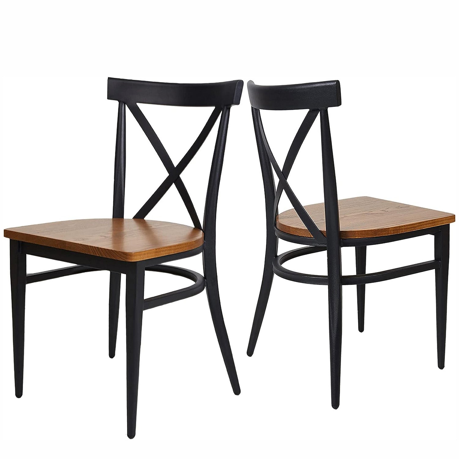 LUCKYERMORE Set of 2 Dining Side Chairs Solid Wood Chair Heavy Duty Metal Frame, X Back Black