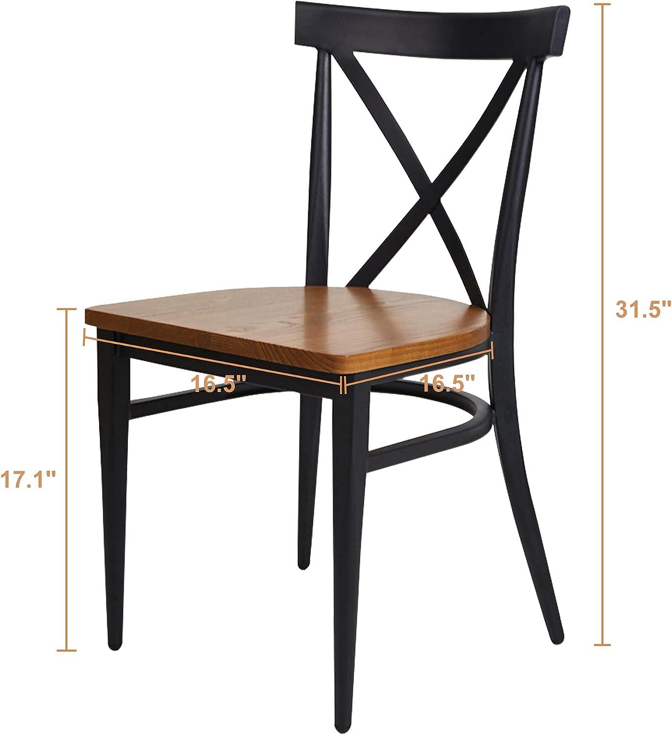 LUCKYERMORE Set of 2 Dining Side Chairs Solid Wood Chair Heavy Duty Metal Frame, X Back Black