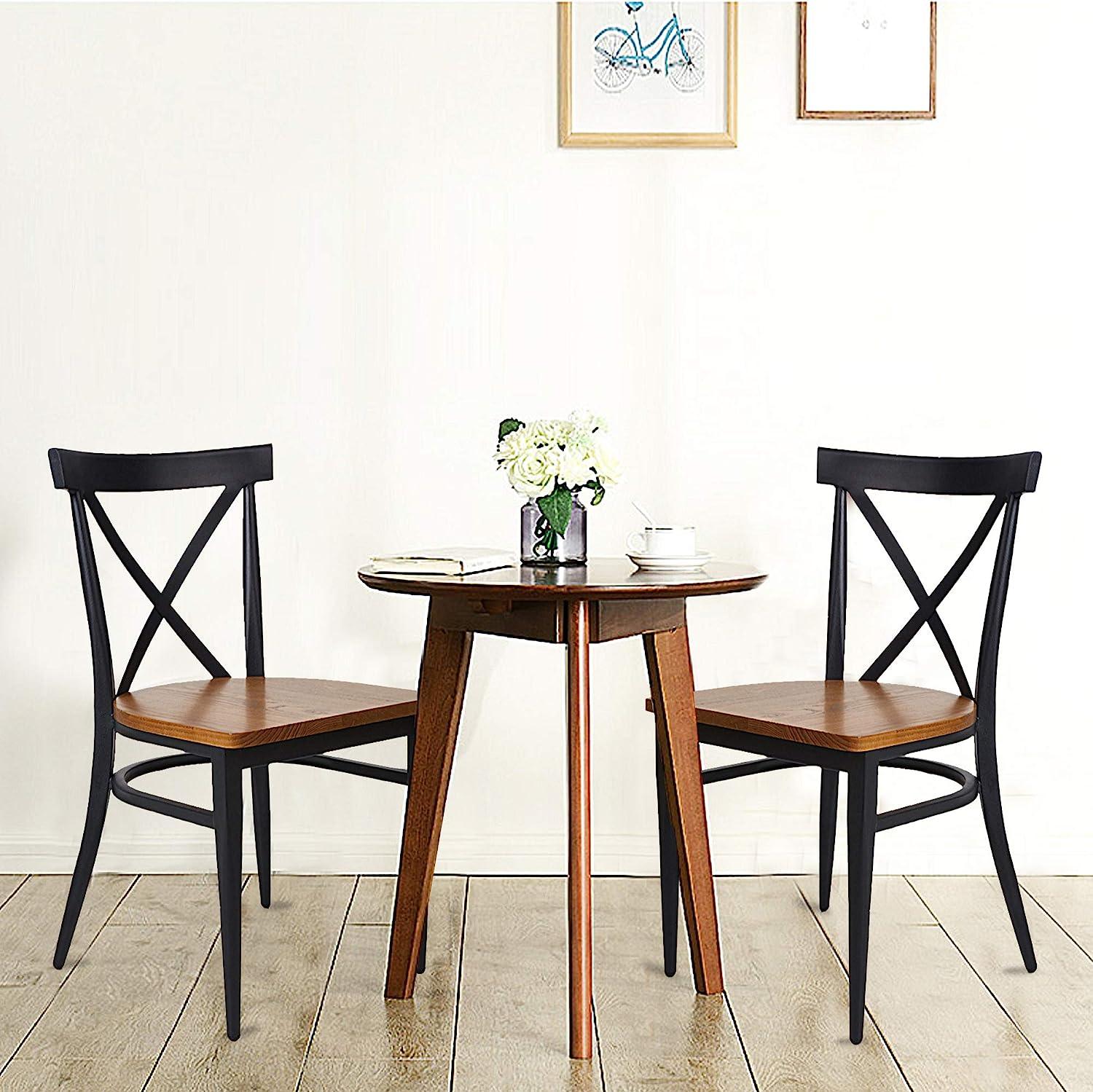 LUCKYERMORE Set of 2 Dining Side Chairs Solid Wood Chair Heavy Duty Metal Frame, X Back Black