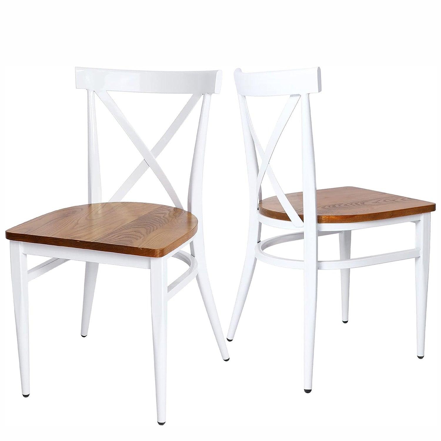 LUCKYERMORE Set of 2 Dining Side Chairs Solid Wood Chair Heavy Duty Metal Frame, X Back White