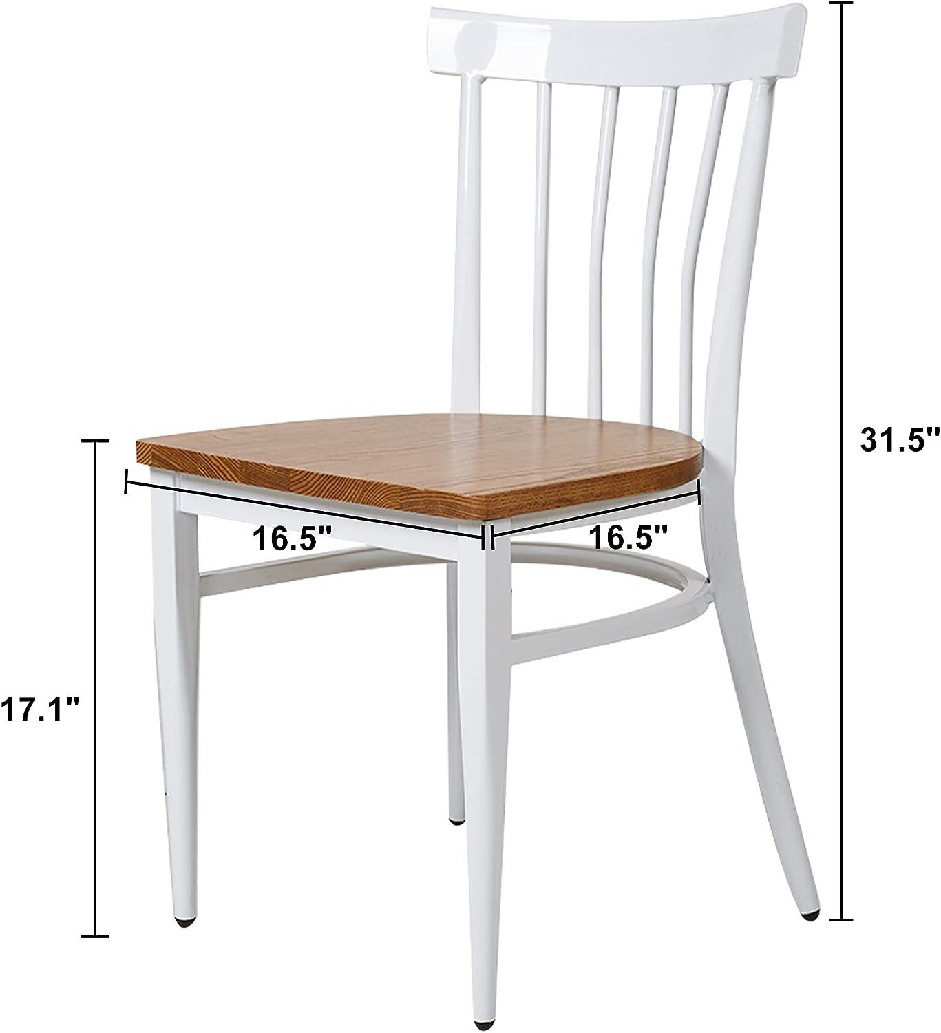 LUCKYERMORE Set of 2 Dining Side Chairs Natural Wood Seat Iron Frame Kitchen Restaurant Chairs, Comb Back White