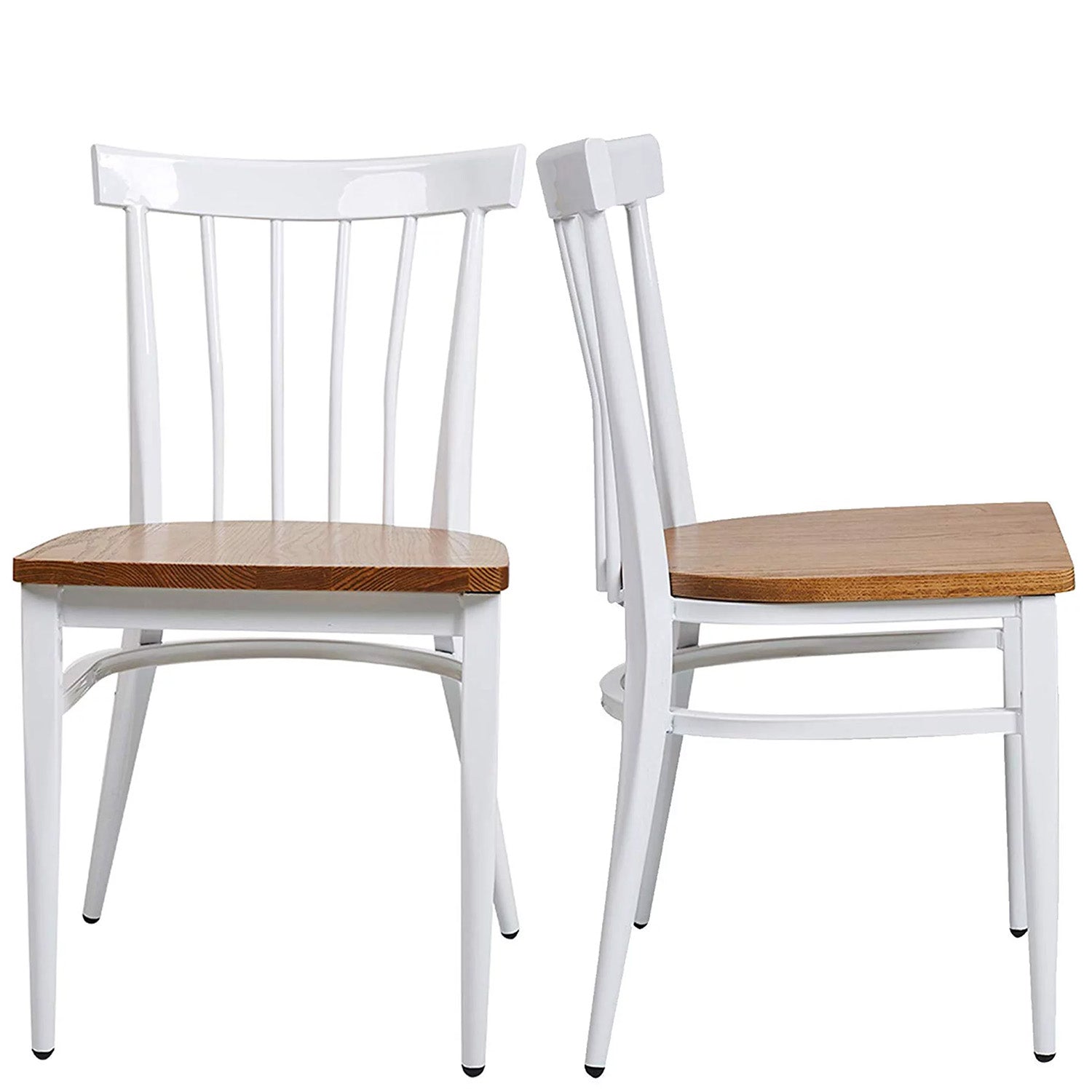 LUCKYERMORE Set of 2 Dining Side Chairs Natural Wood Seat Iron Frame Kitchen Restaurant Chairs, Comb Back White