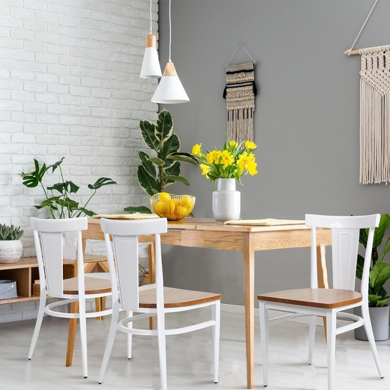 ckyermore Set of 2 Dining Room Side Chair Wood Kitchen Chairs with Metal Legs Fully Assembled, White