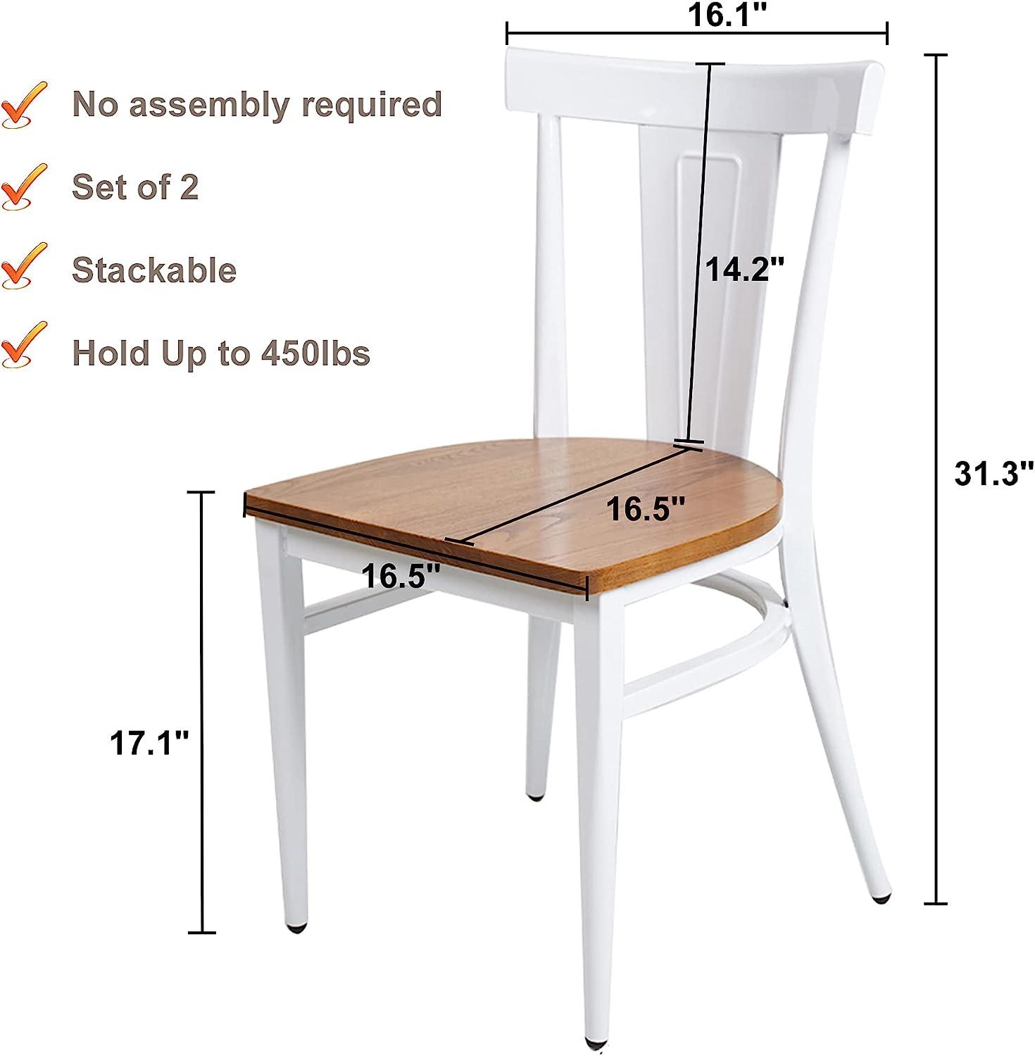 Luckyermore Set of 2 Dining Room Side Chair Wood Kitchen Chairs with Metal Legs Fully Assembled, White