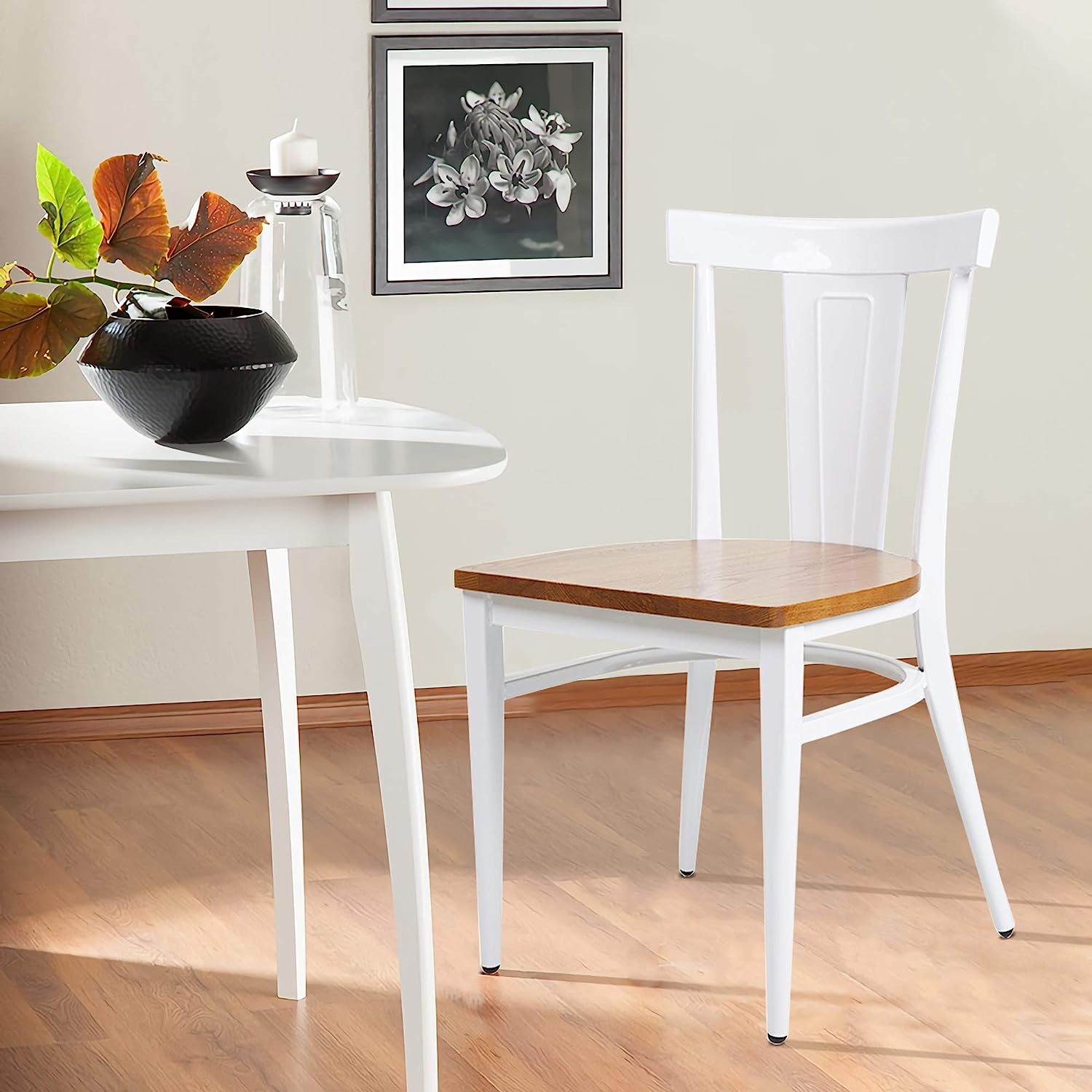 Luckyermore Set of 2 Dining Room Side Chair Wood Kitchen Chairs with Metal Legs Fully Assembled, White