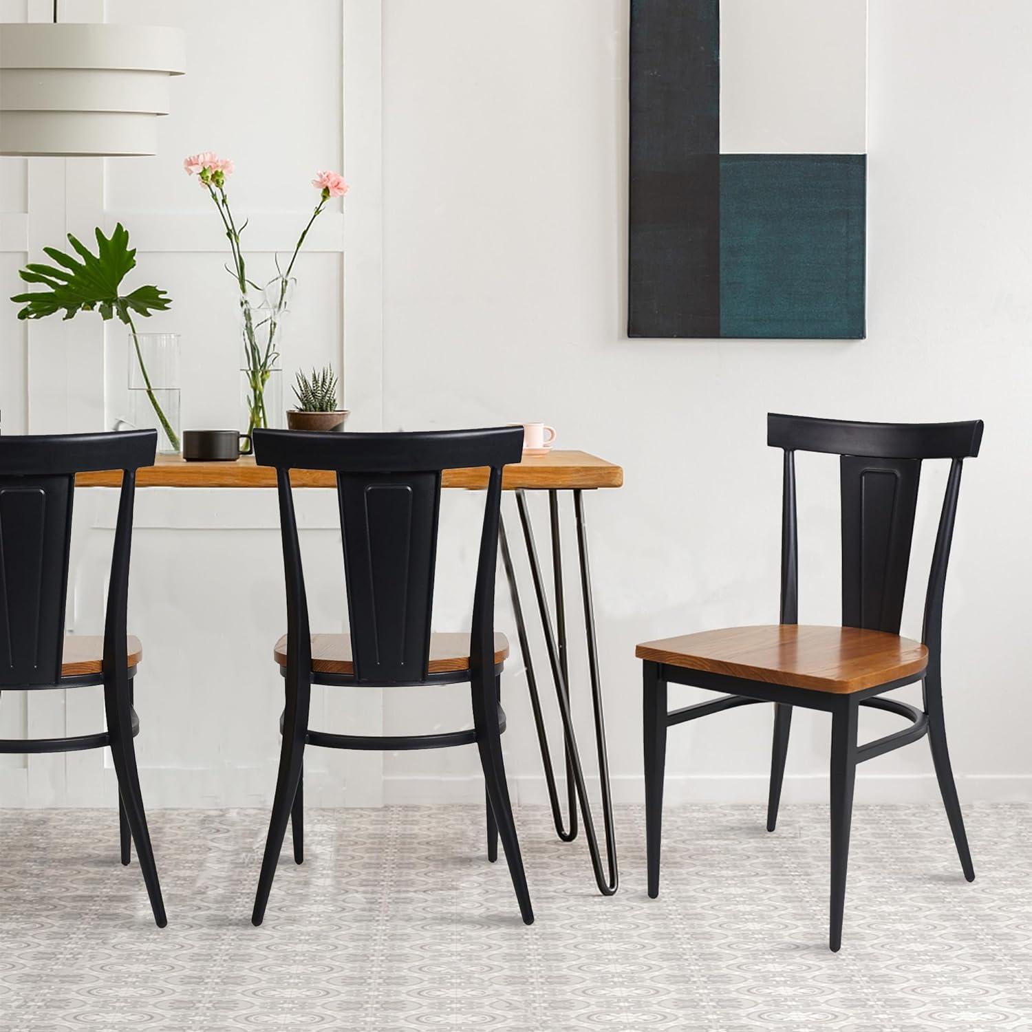 LUCKYERMORE Set of 2 Dining Room Side Chair Wood Kitchen Chairs with Metal Legs Fully Assembled, Black