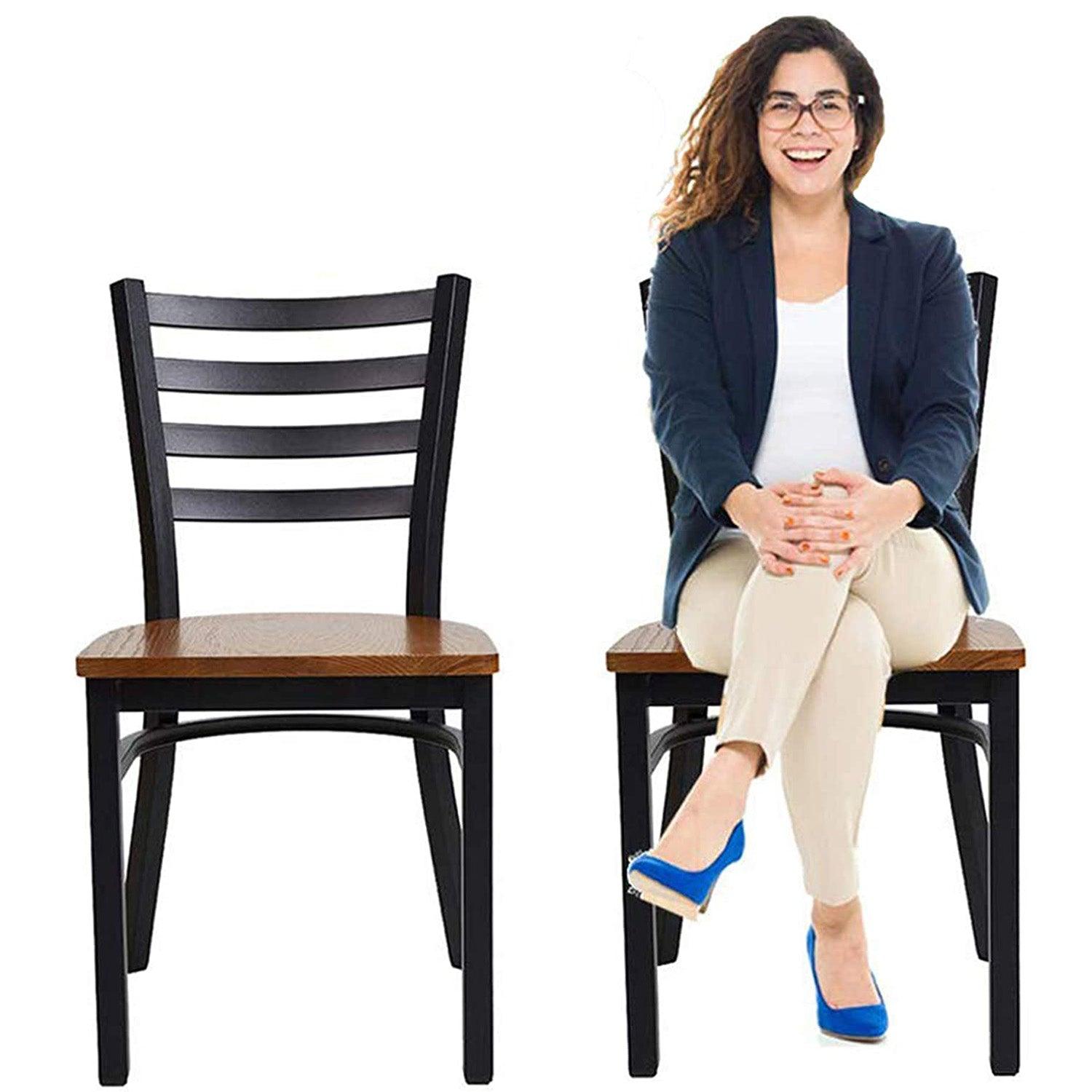Set of 2 Kitchen Dining Chairs Wood Seat with Metal Legs Fully Assembled, Ladder Back - Luckyermore
