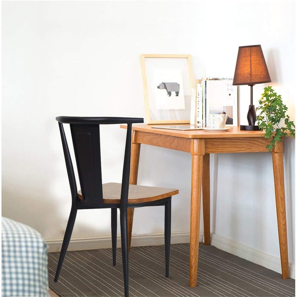 LUCKYERMORE Set of 2 Dining Chairs Seating with Back, Wood Seat & Metal Frame Restaurant Chairs