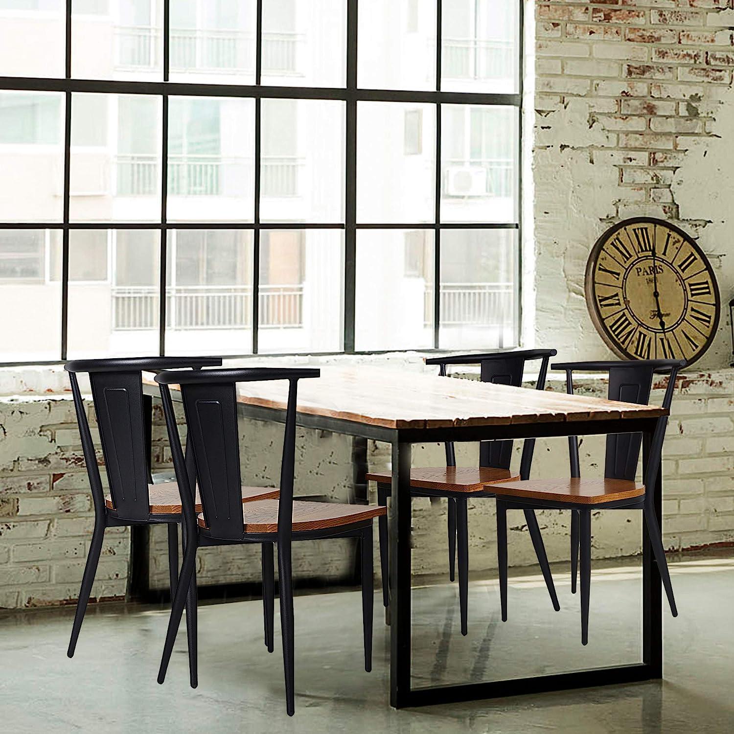 LUCKYERMORE Set of 2 Dining Chairs Seating with Back, Wood Seat & Metal Frame Restaurant Chairs