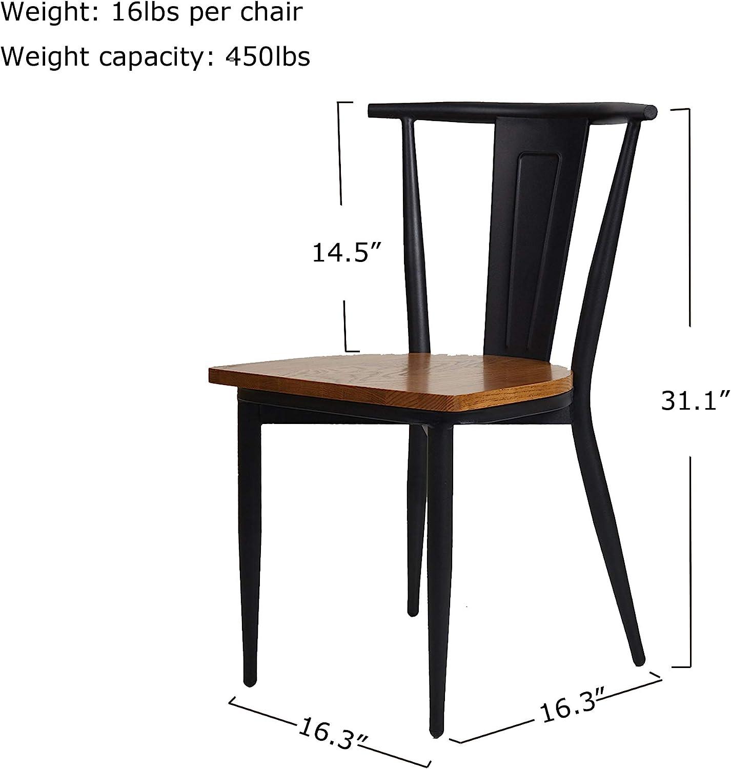 LUCKYERMORE Set of 2 Dining Chairs Seating with Back, Wood Seat & Metal Frame Restaurant Chairs