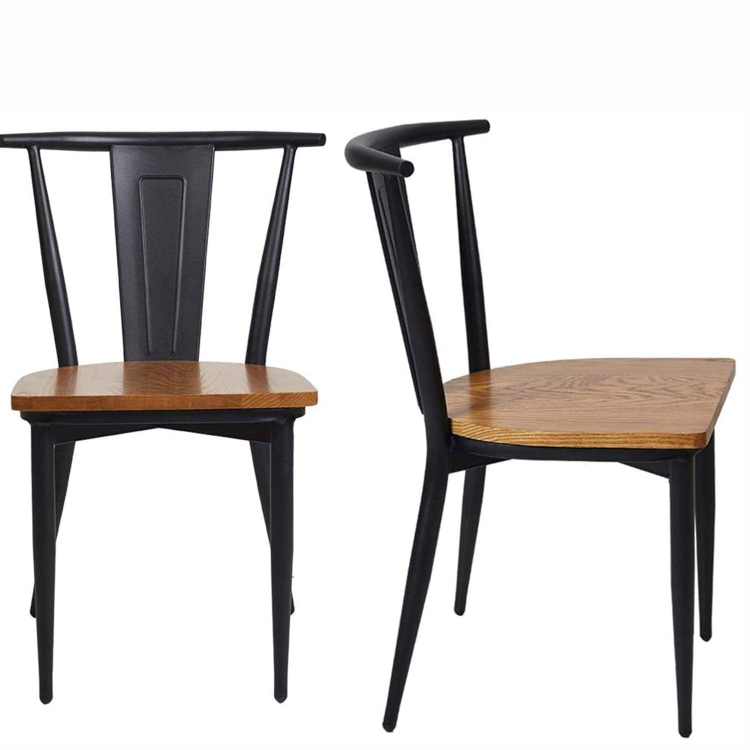 LUCKYERMORE Set of 2 Dining Chairs Seating with Back, Wood Seat & Metal Frame Restaurant Chairs