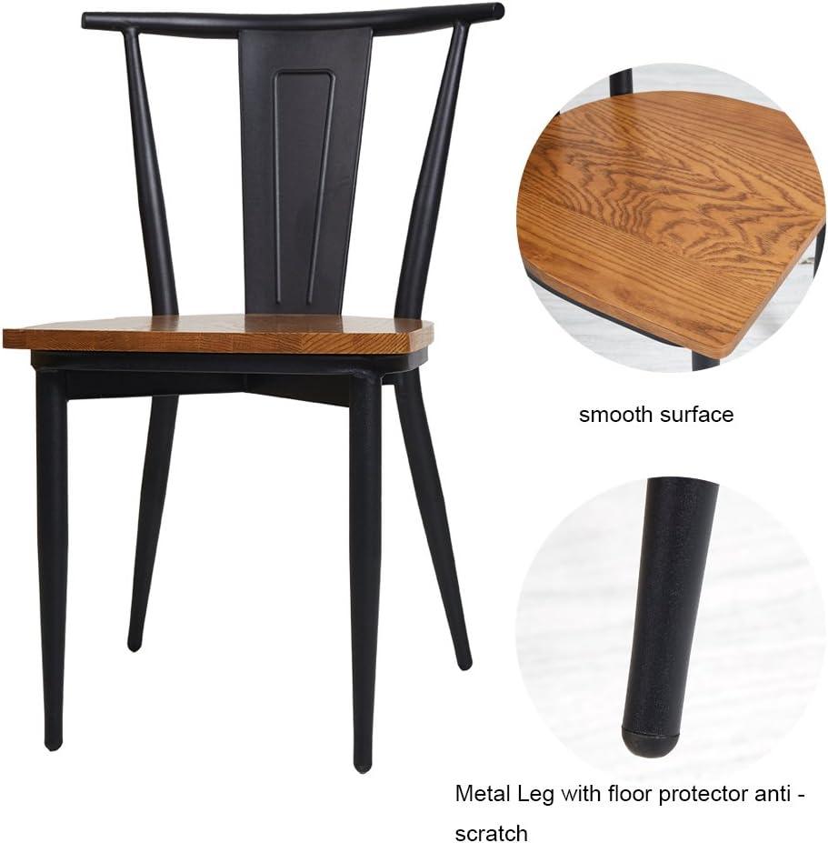 LUCKYERMORE Set of 2 Dining Chairs Seating with Back, Wood Seat & Metal Frame Restaurant Chairs