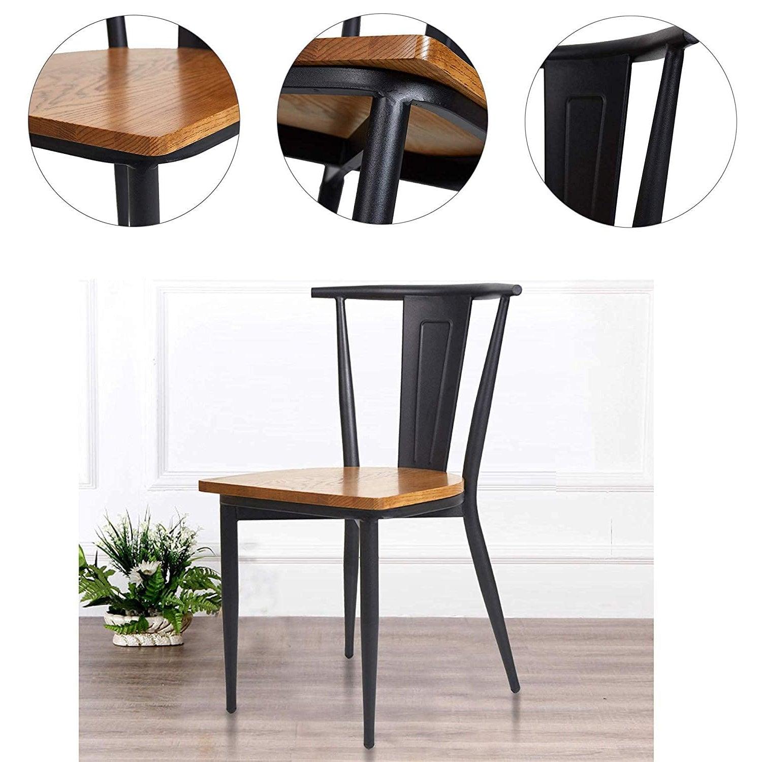 Set of 2 Kitchen Dining Chairs with Wood Seat Stackable Metal Chair Fully Assembled, Vintage Back - Luckyermore