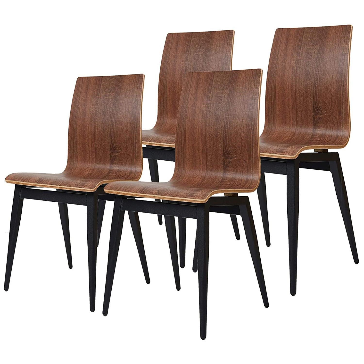 Set of 4 Modern Kitchen Chairs with Wooden Seat and Metal Legs Dining Side Chair, Brown