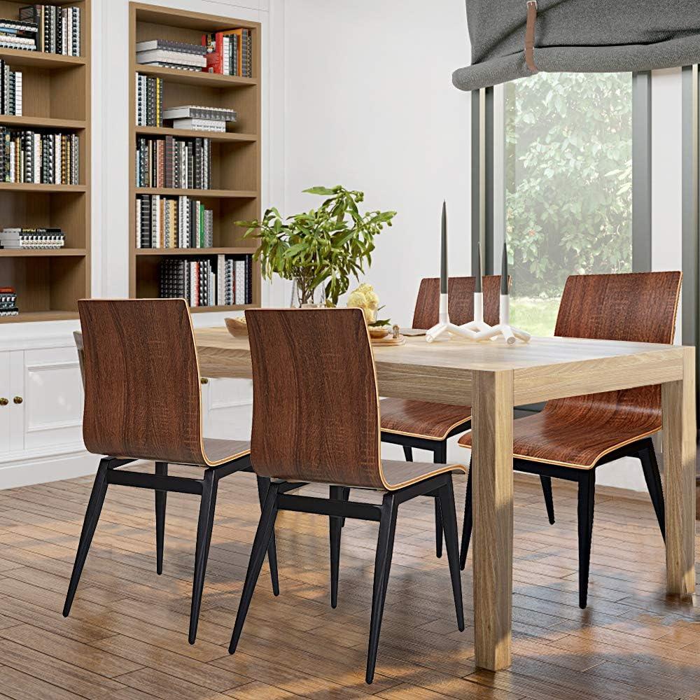 LUCKYERMORE Set of 4 Modern Kitchen Chairs with Wooden Seat and Metal Legs Dining Side Chair, Brown
