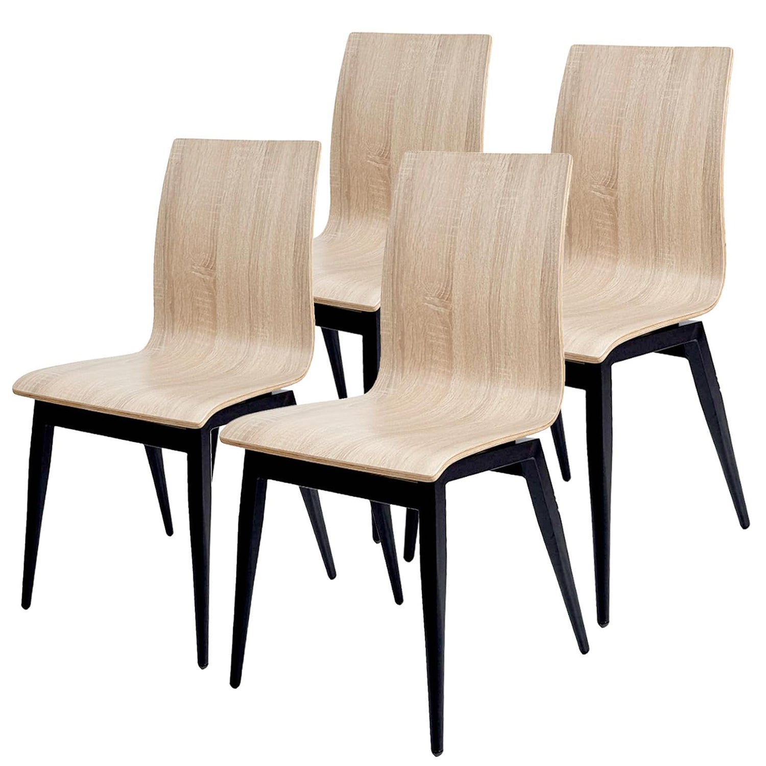 Set of 4 Modern Kitchen Chairs with Wooden Seat and Metal Legs Dining Side Chair, light Brown