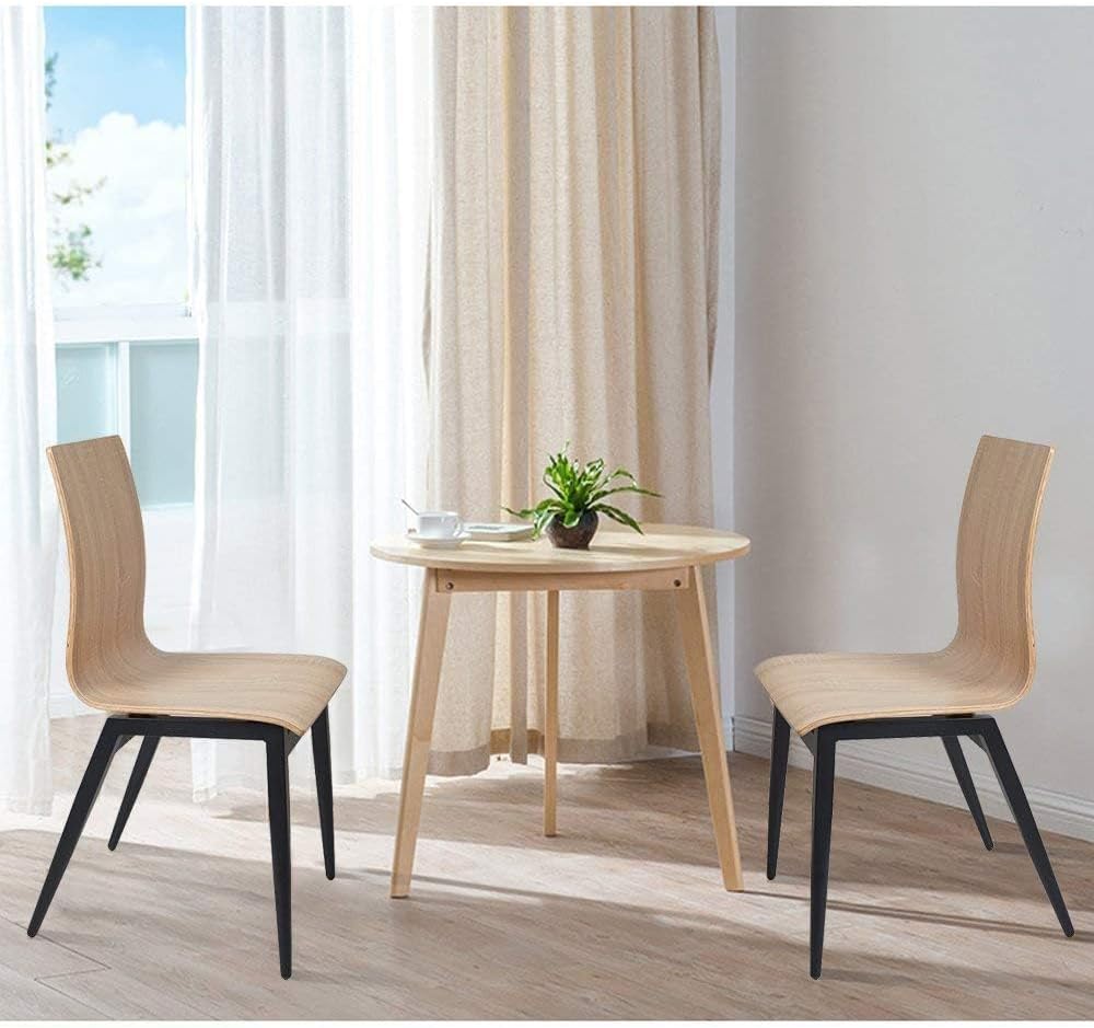 Set of 4 Modern Kitchen Chairs with Wooden Seat and Metal Legs Dining Side Chair, light Brown
