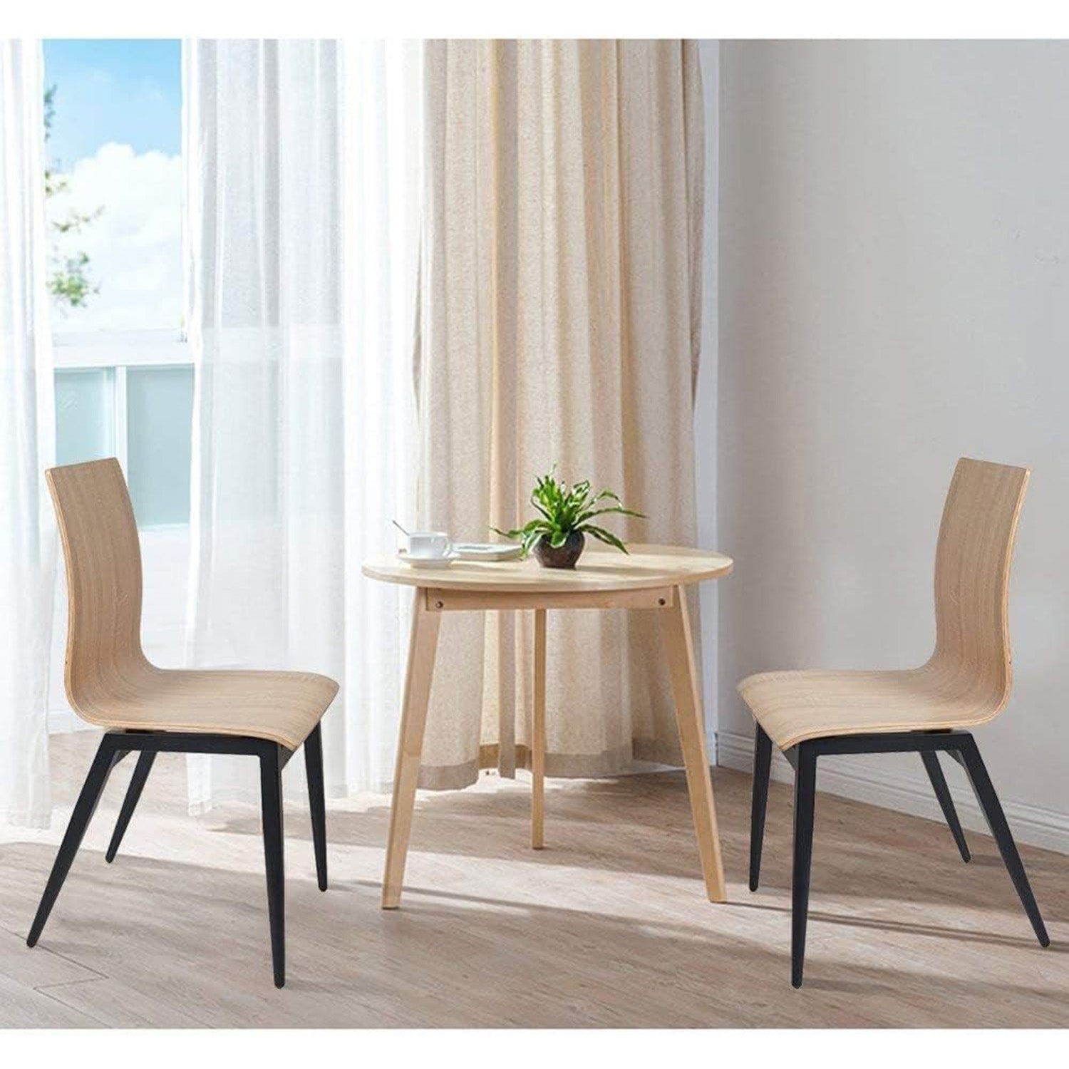 LUCKYERMORE Set of 4 Modern Kitchen Chairs with Wooden Seat and Metal Legs Dining Side Chair, light Brown