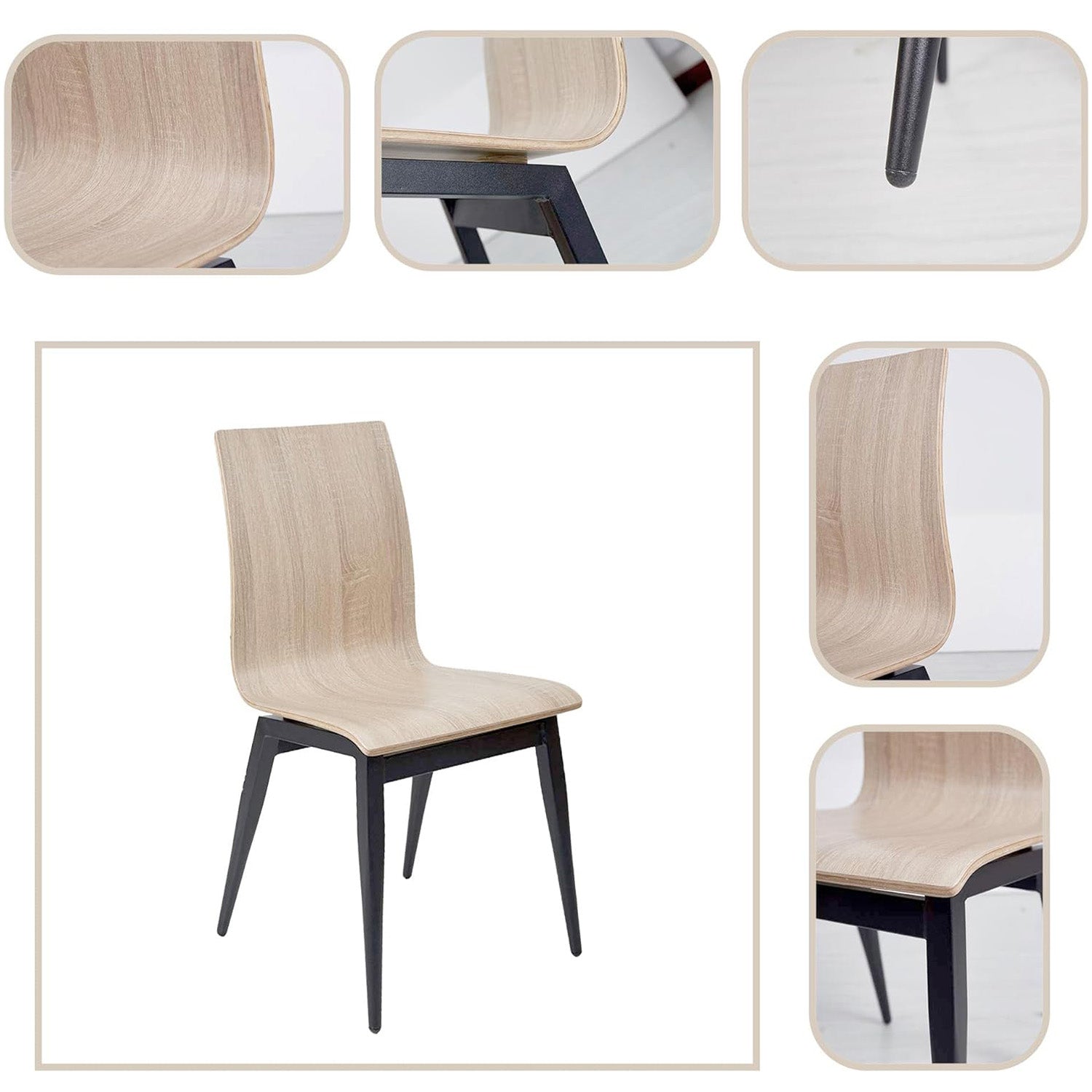 LUCKYERMORE Set of 4 Modern Kitchen Chairs with Wooden Seat and Metal Legs Dining Side Chair, light Brown